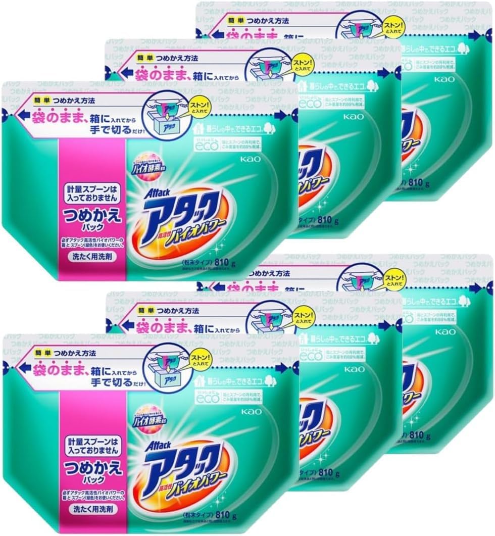 アタック高活性バイオパワー 詰替 810g×6個セット (オリジナルおしぼり付き)