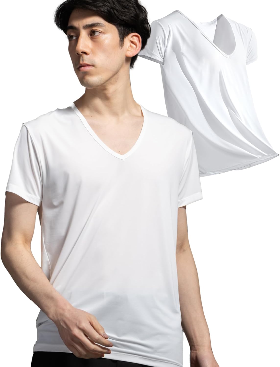 冷感インナーシャツ メンズ 半袖 Vネック 【ICEBODY】 吸汗速乾 通気性 タグレス設計 ビジネス用 夏用 白