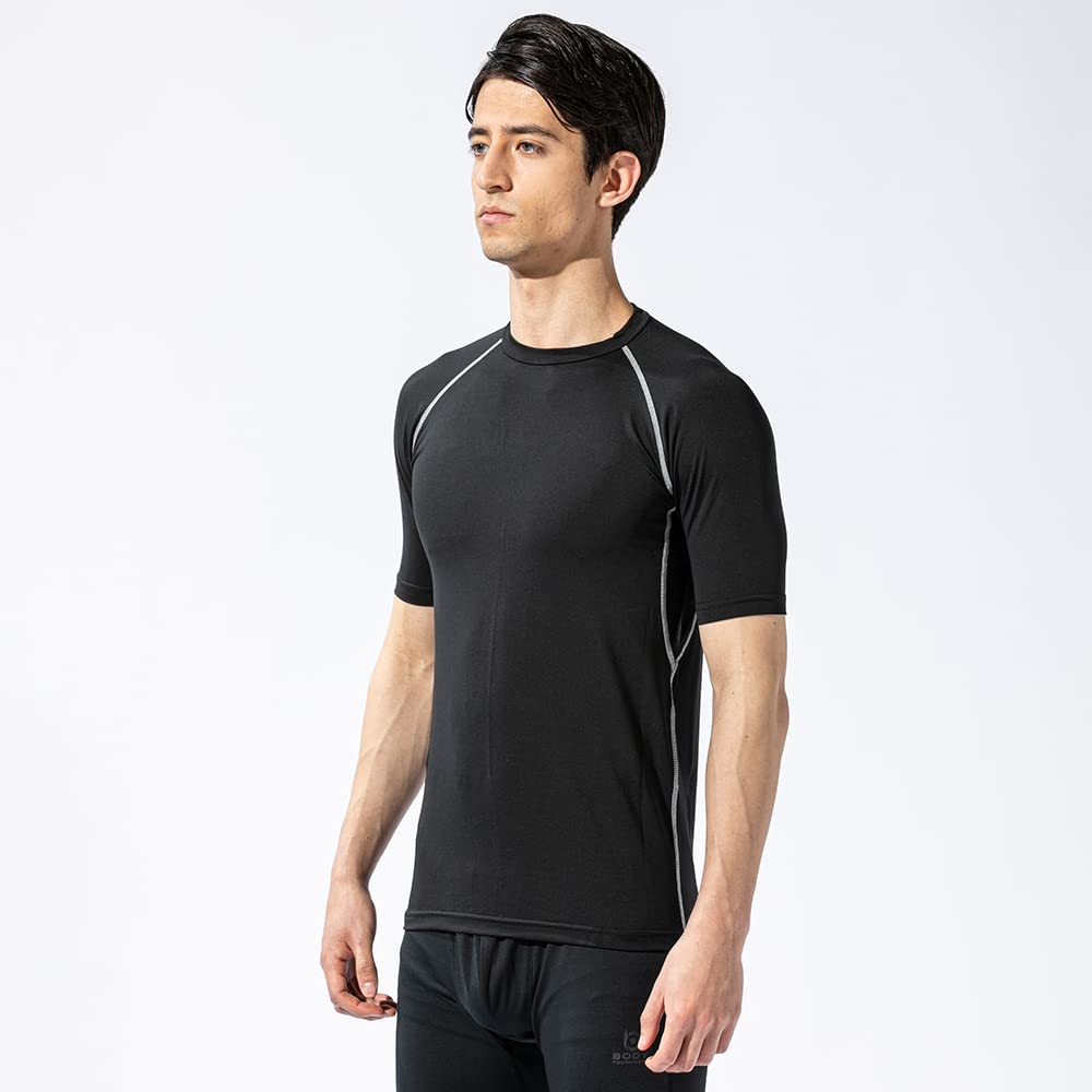 夏用メンズ接触冷感半袖インナー・コンプレッション・ブラック 3L
