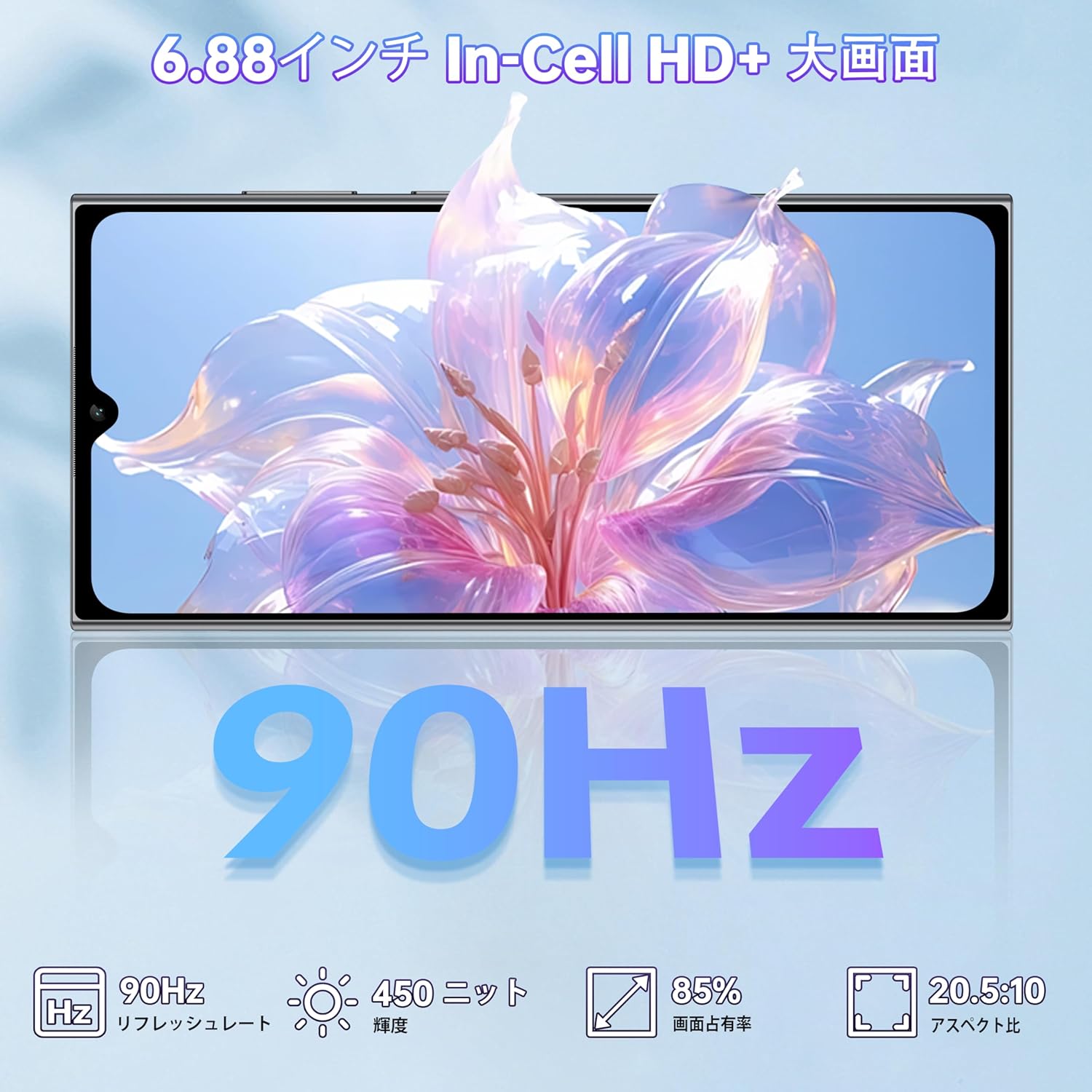 OUKITEL C61 Pro SIMフリースマートフォン 6.88インチ 24GB RAM 256GB ROM 1TB拡張可能 5150mAhバッテリー 青