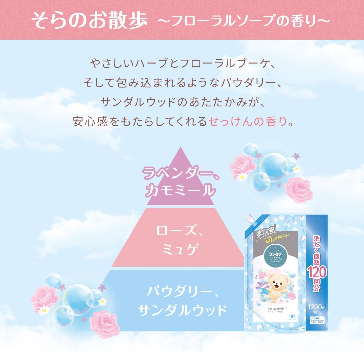 そらのお散歩 フローラルソープの香り ファーファ ストーリー 柔軟剤 詰替用 1200ml