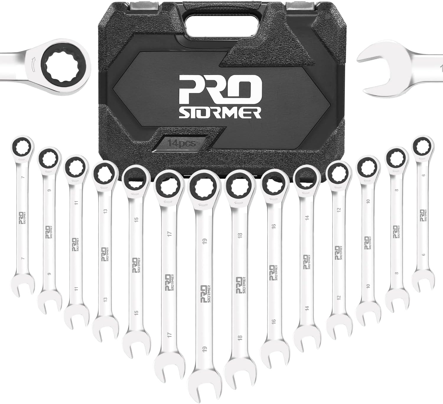 Prostormer 72ギア コンビネーションレンチセット 14本 自動車修理用 収納ケース付き