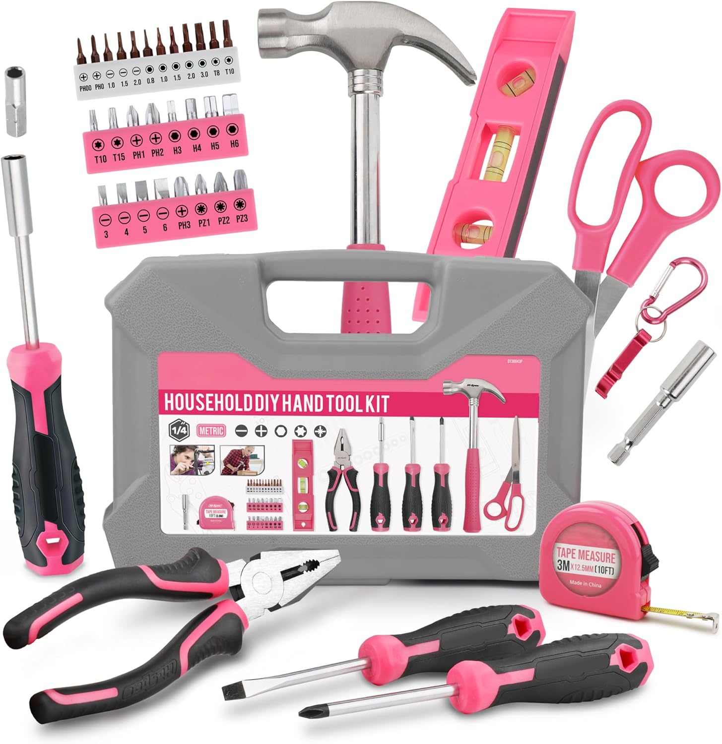女性向け精密ツールセット 42点 家庭用DIY用収納ケース付き ピンク