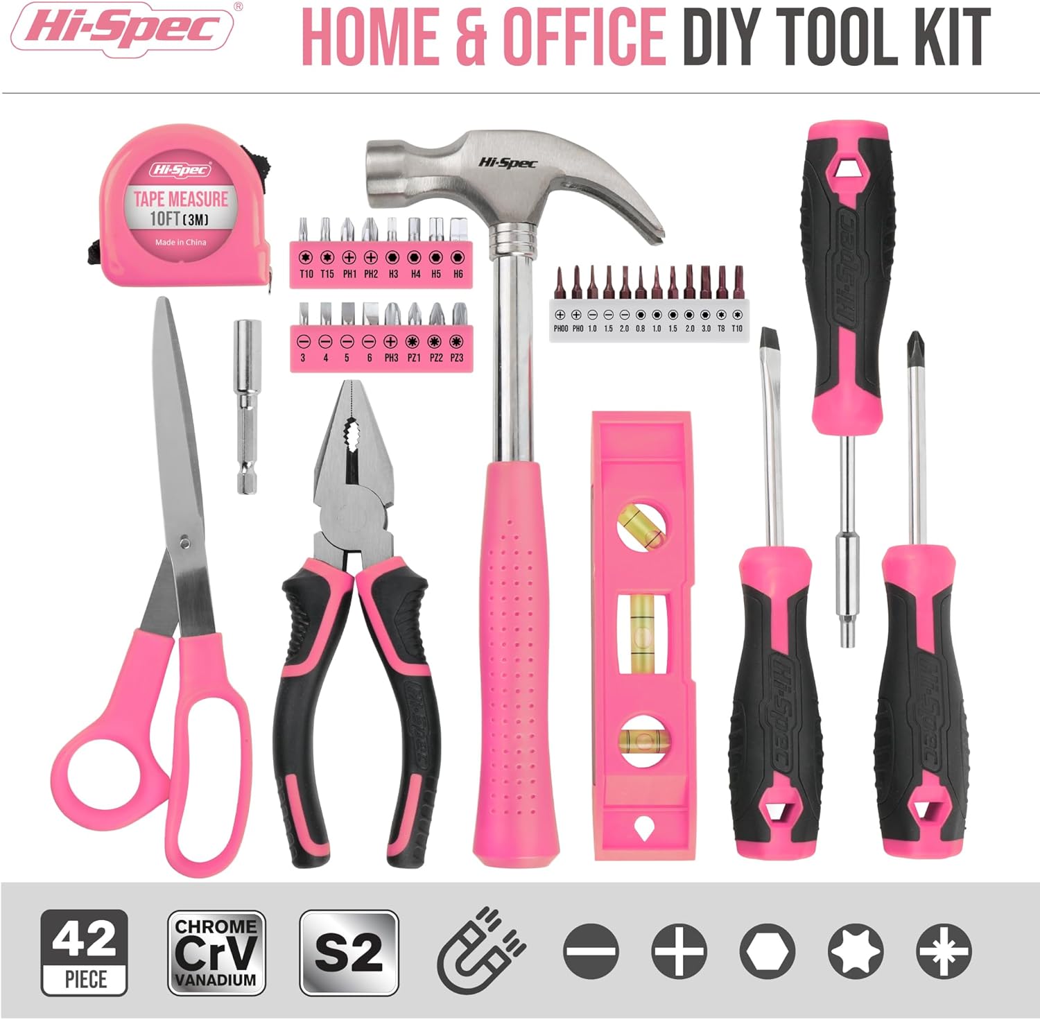 女性向け精密ツールセット 42点 家庭用DIY用収納ケース付き ピンク