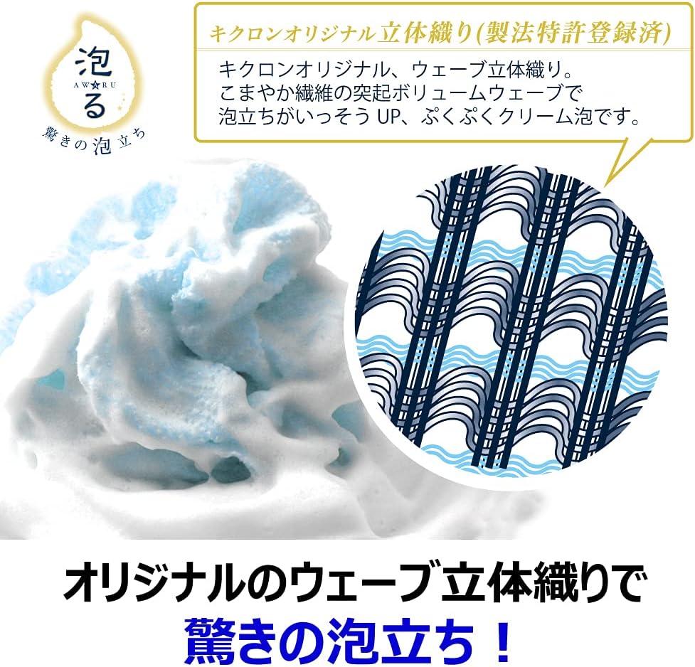 驚きの泡立ち 日本製 ボディタオル（ブルー・28cm×100cm）