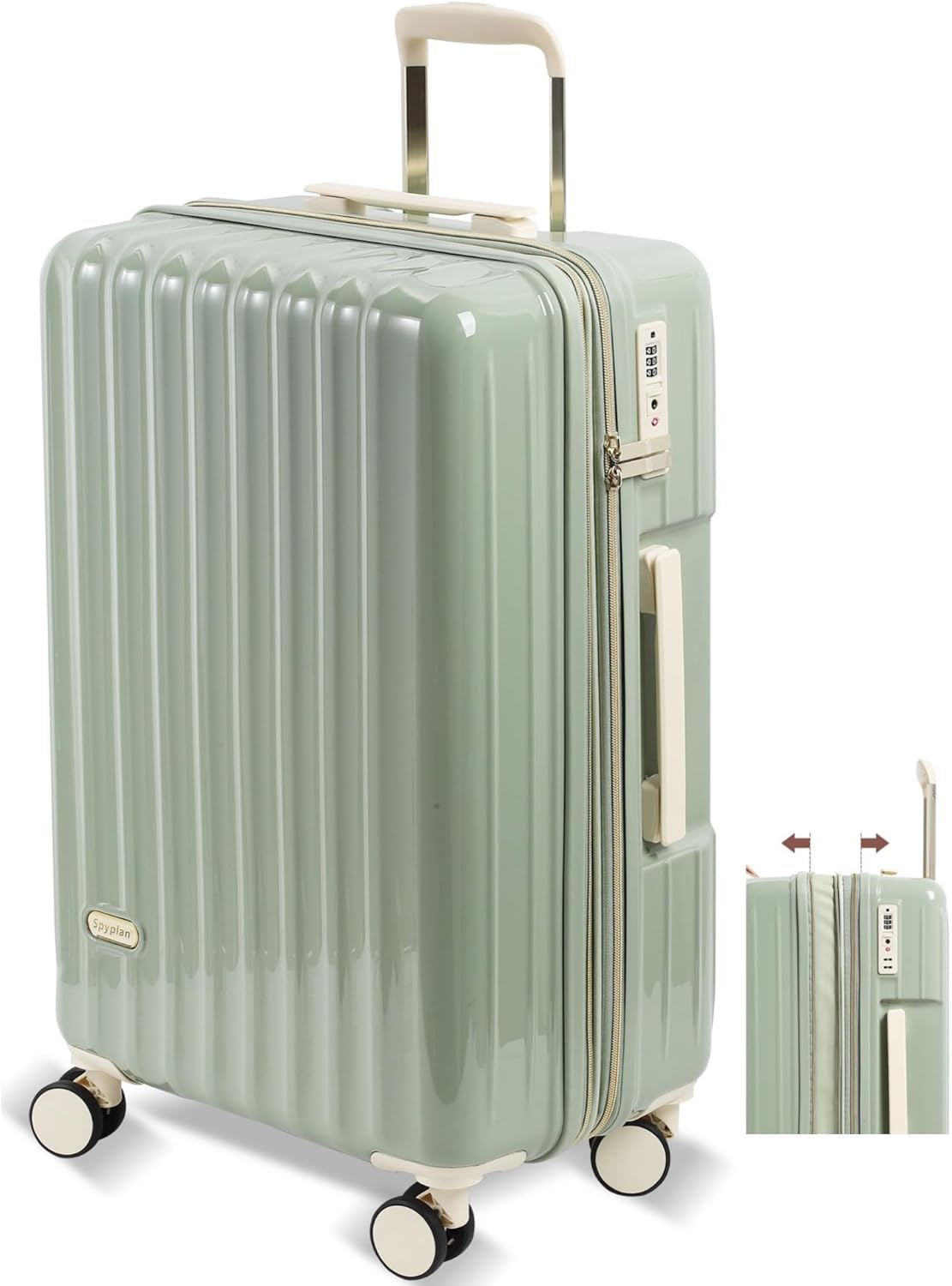 機内持ち込み対応 超軽量スーツケース Sサイズ 40リットル 拡張機能付き ジッパータイプ TSAロック搭載 静音ダブルキャスター グリーン