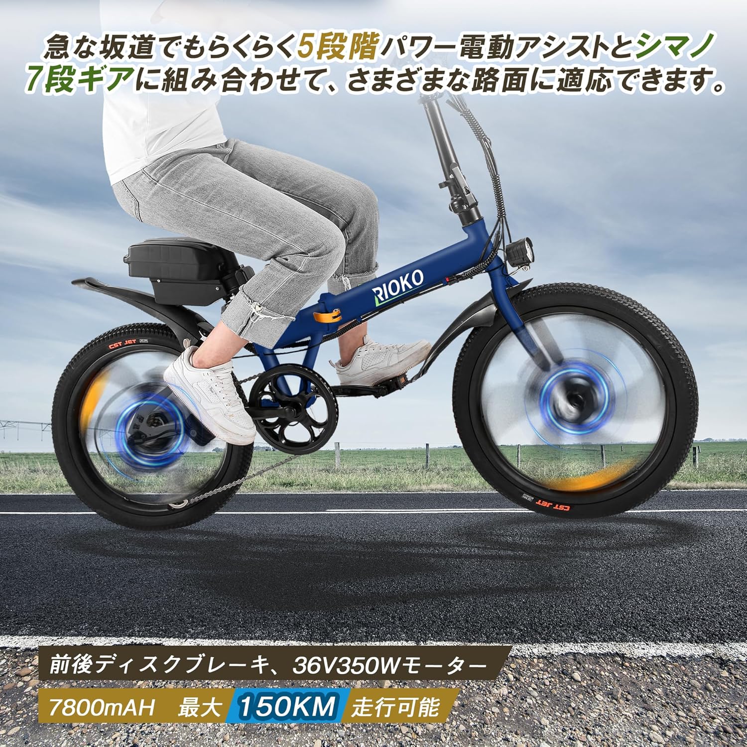 RIOKO 電動アシスト折りたたみ自転車 350W トルクセンサー 免許不要 通勤通学向け 20インチ