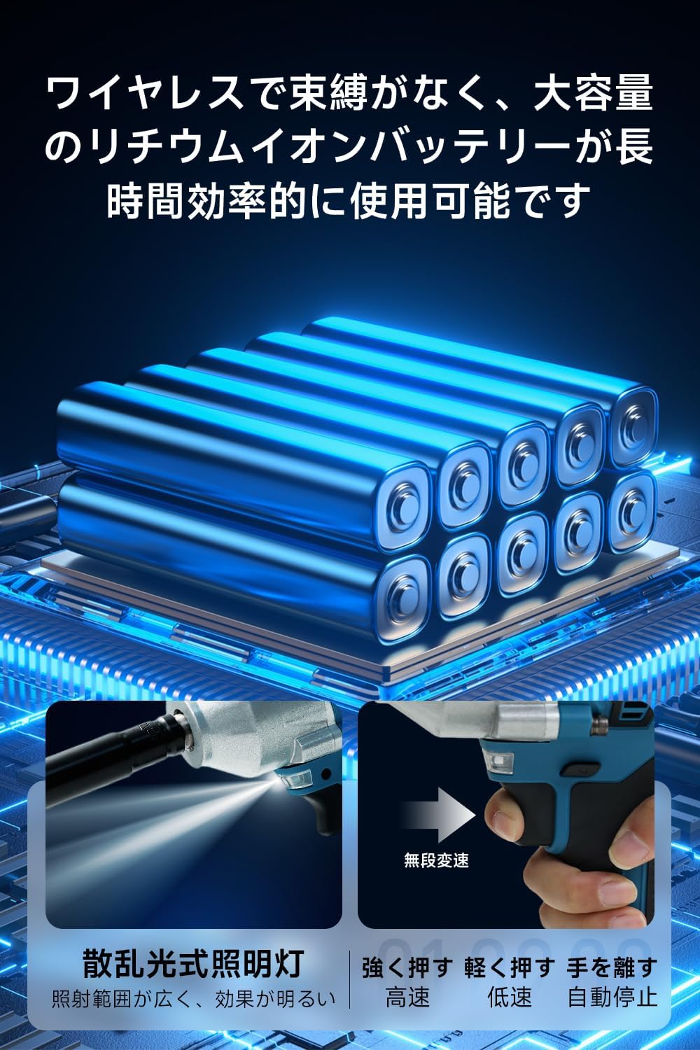 タイヤ交換用 コードレス電動インパクトレンチ 650N.m BS-BLUE