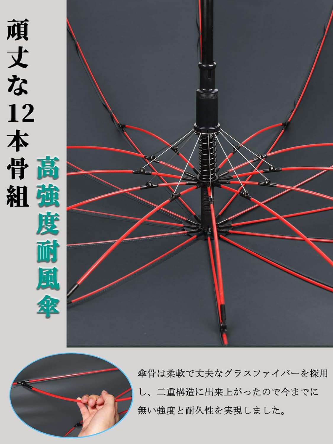 超撥水12本骨自動開け長傘 メンズ・レディース用 大型 軽量耐風グラスファイバー 収納ポーチ付き
