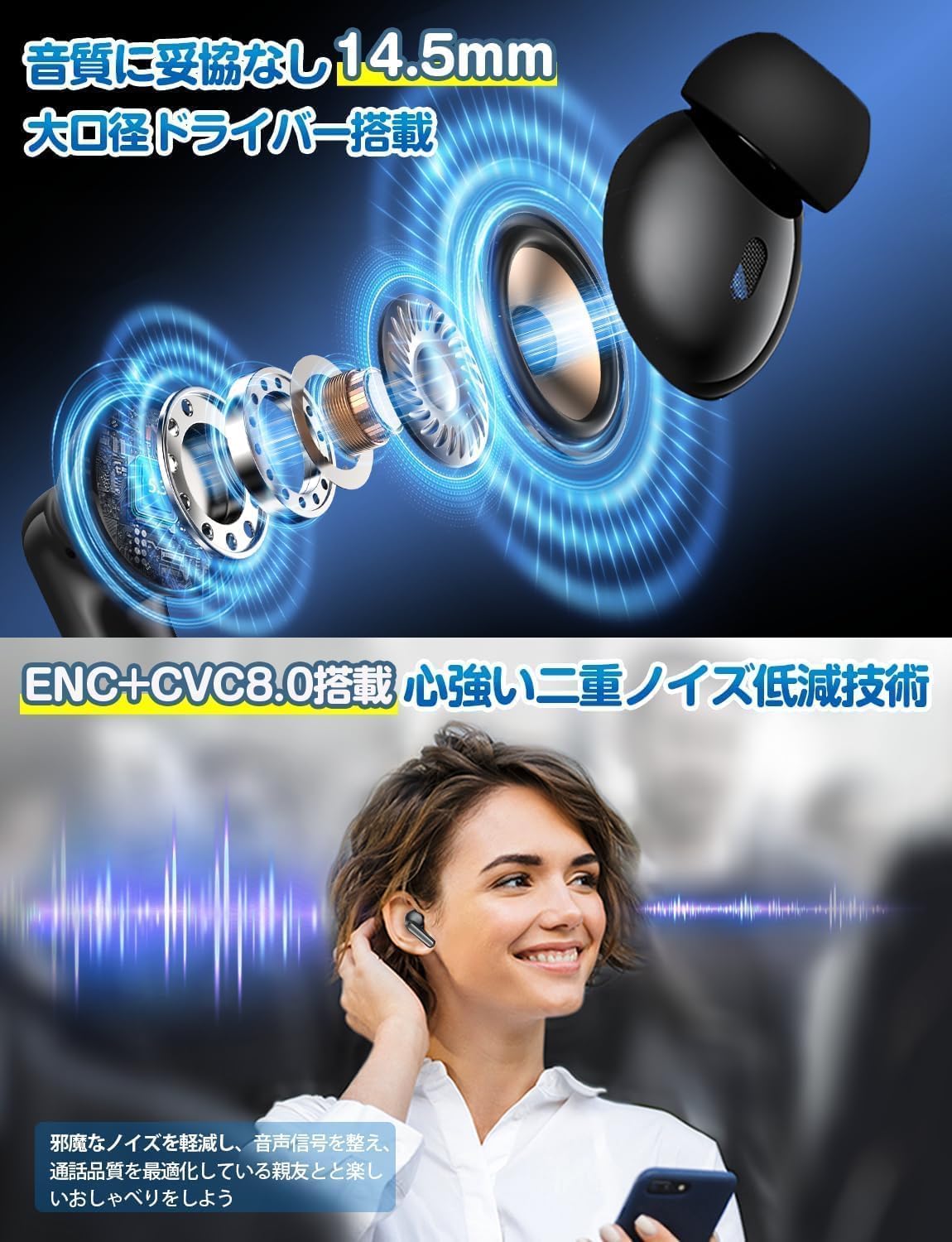 Bluetoothワイヤレスイヤホン A1 自動ペアリング/IPX7防水/タッチコントロール/ハンズフリー通話