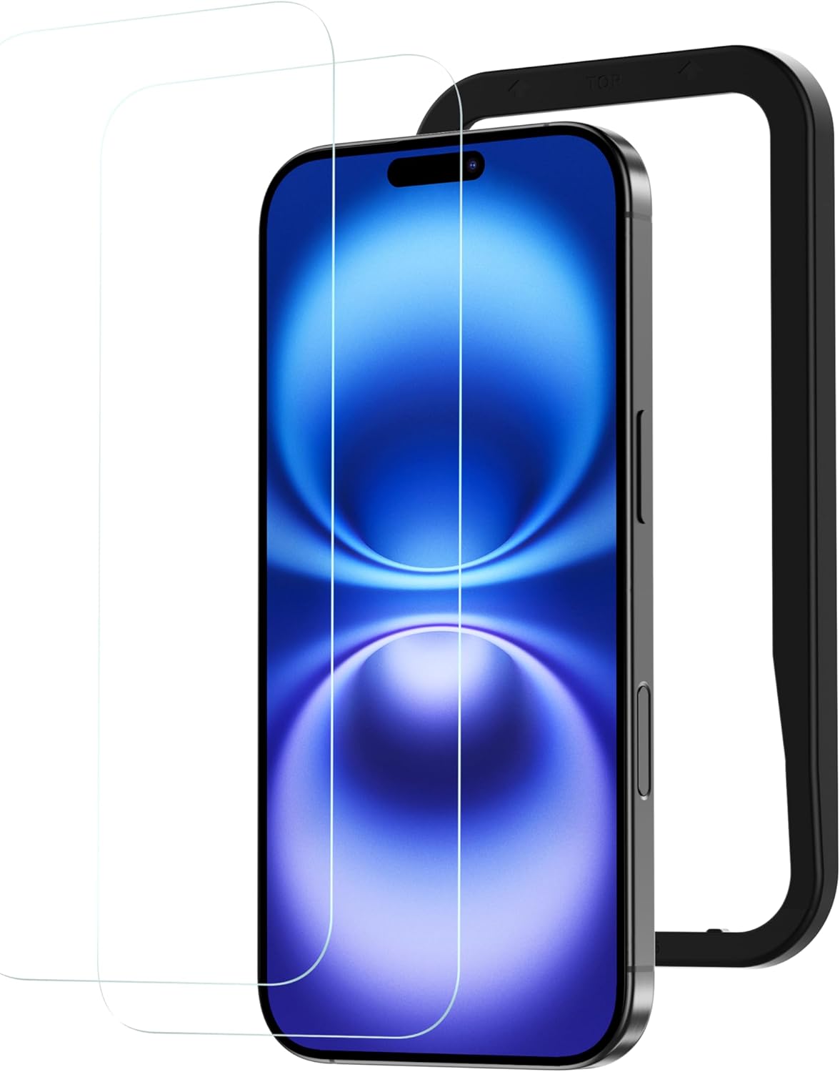 iPhone 16/15 対応 強化ガラス 保護フィルム 2枚セット 指紋防止 高透過率 衝撃吸収 ガイド枠付き