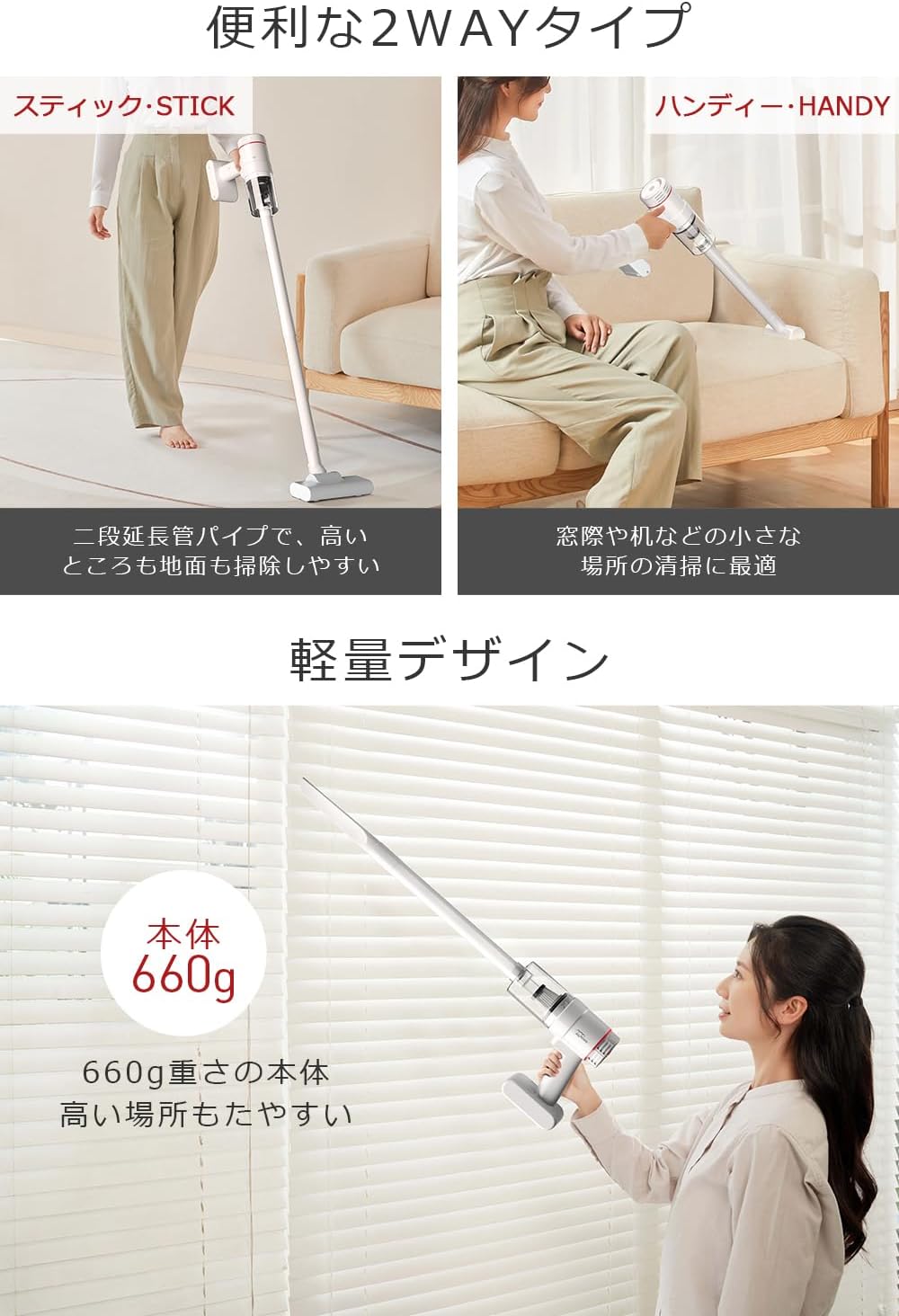 コードレス掃除機 15000Pa 超強力吸引 5種類ノズル付き HEPAフィルター 静音設計 車用&家庭用