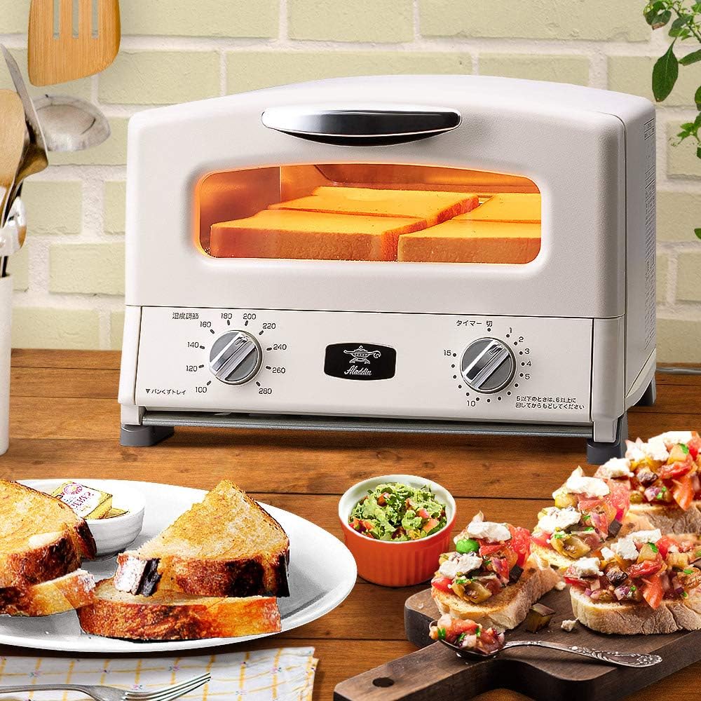 新グラファイト焼き網グリル＆トースター（4枚焼き）ホワイト AGT-G13A(W) - レシピブック＆グリルパン付き