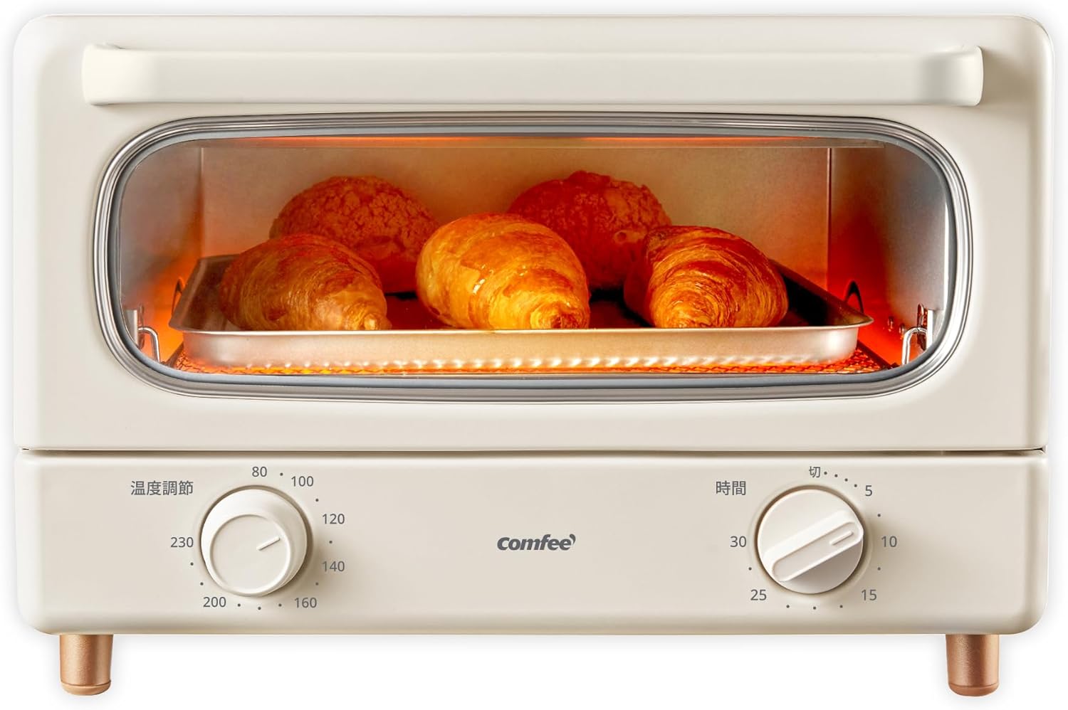 レトロデザイン オーブントースター 4枚焼き 1300W 杏色 CF-MC142-AY