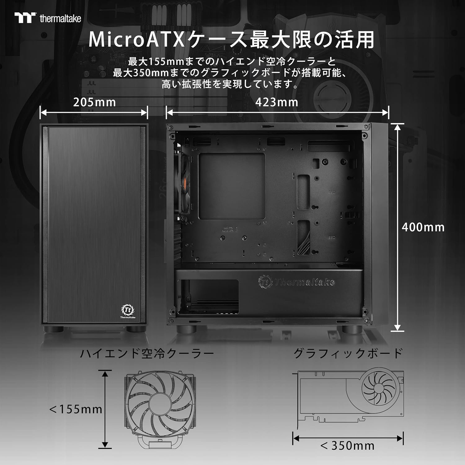 Thermaltake アルミニウム製 ブラック Versa H17 ミニタワーPCケース