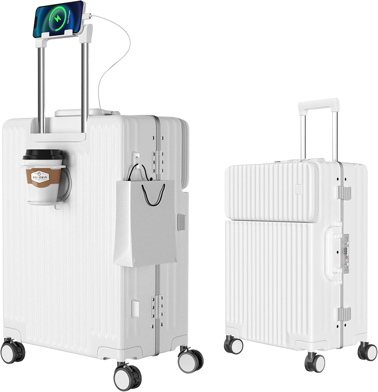 多機能超軽量キャリーケース Sサイズ 42L TSAロック付き USBポート・カップホルダー・360度回転ダブルキャスター (ホワイト)