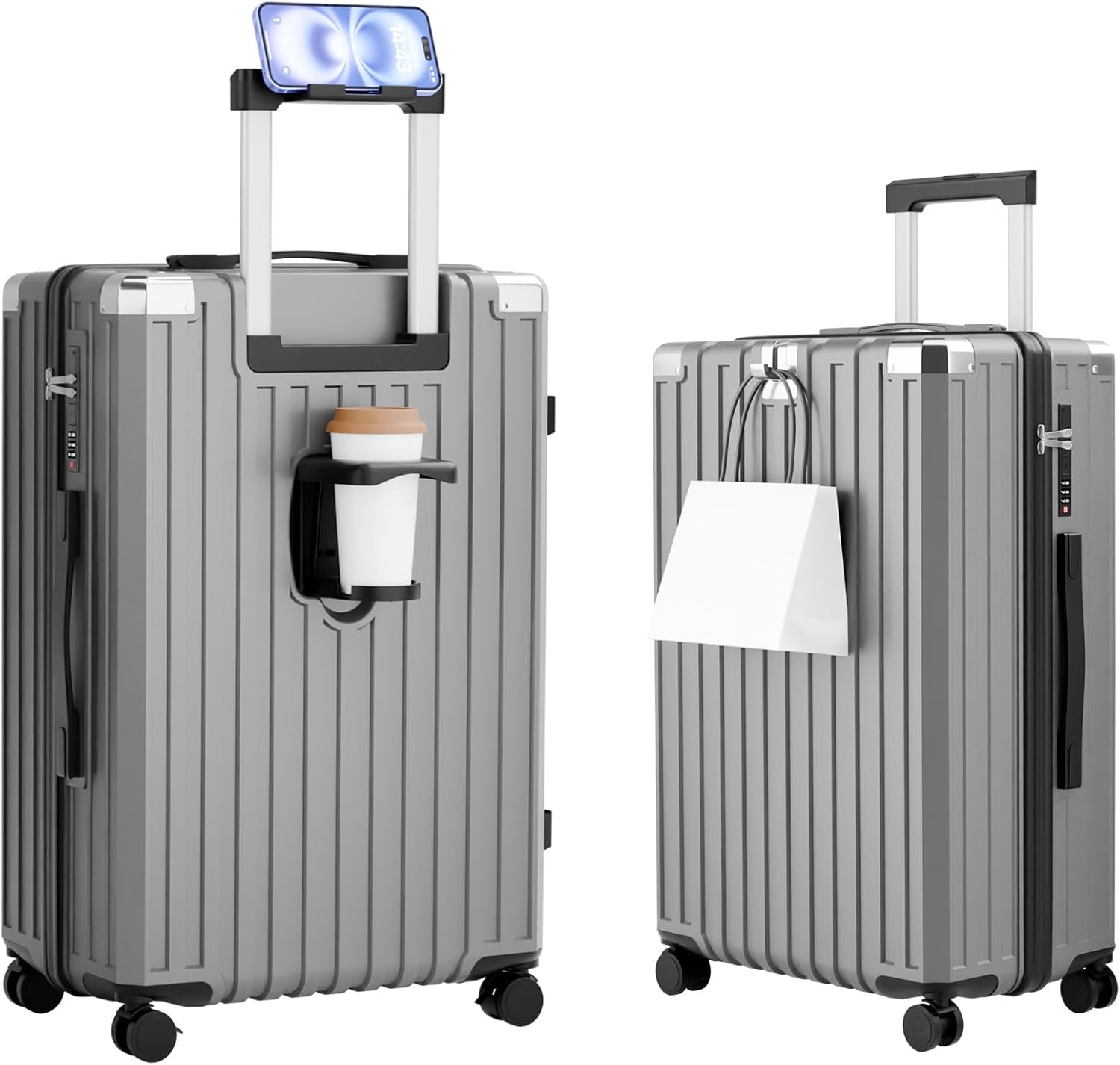 機内持込対応 超軽量キャリーバッグ Sサイズ 旅行・ビジネス用 USBポート・カップホルダー付き (シルバー, 40L)