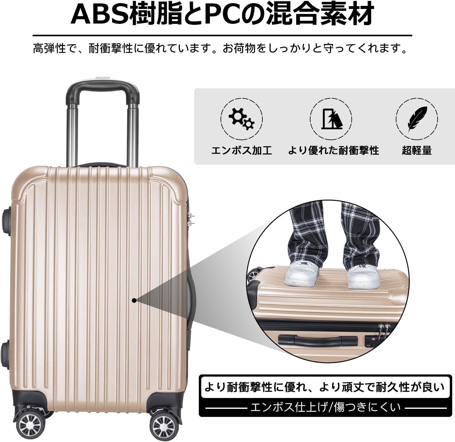 機内持込用 大型軽量スーツケース TSAダイヤル式ロック 静音キャスター 旅行用