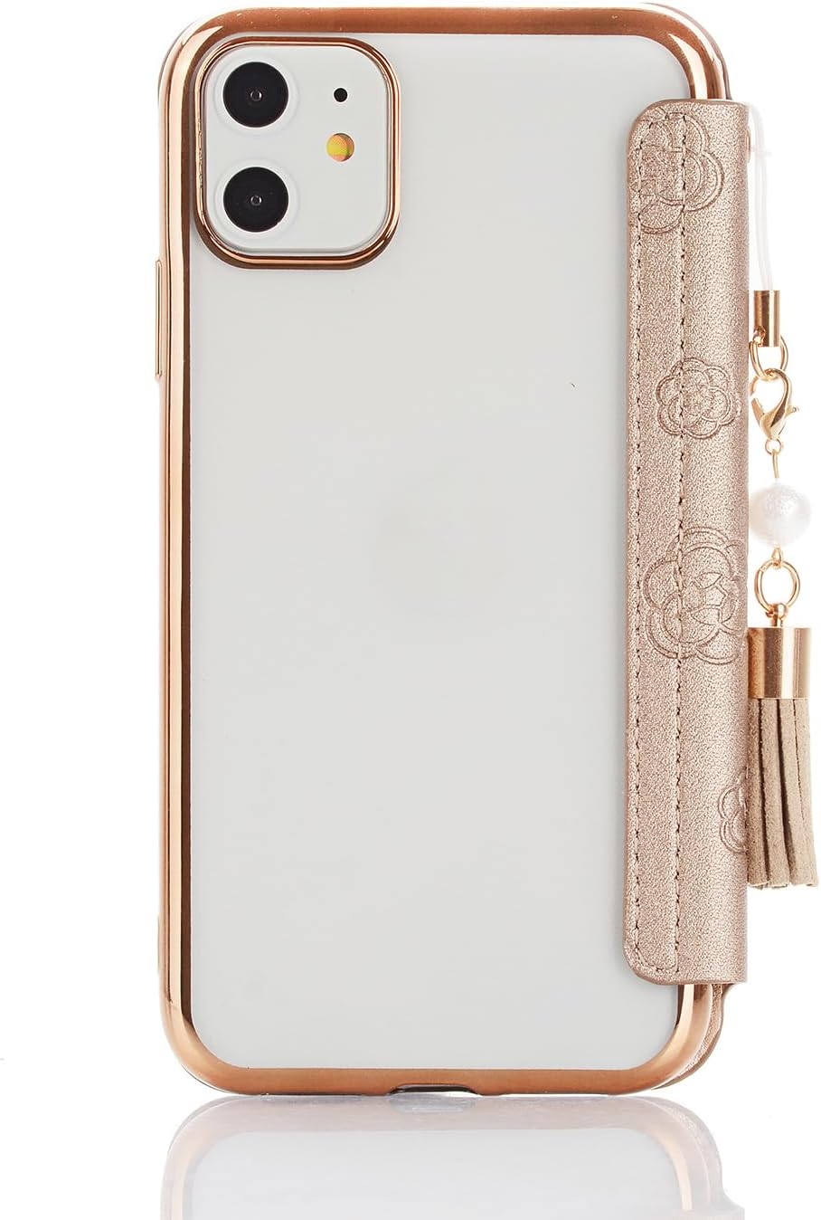 iPhone14 対応 手帳型クリアケース 花柄 デザイン 鏡付き 女性向け