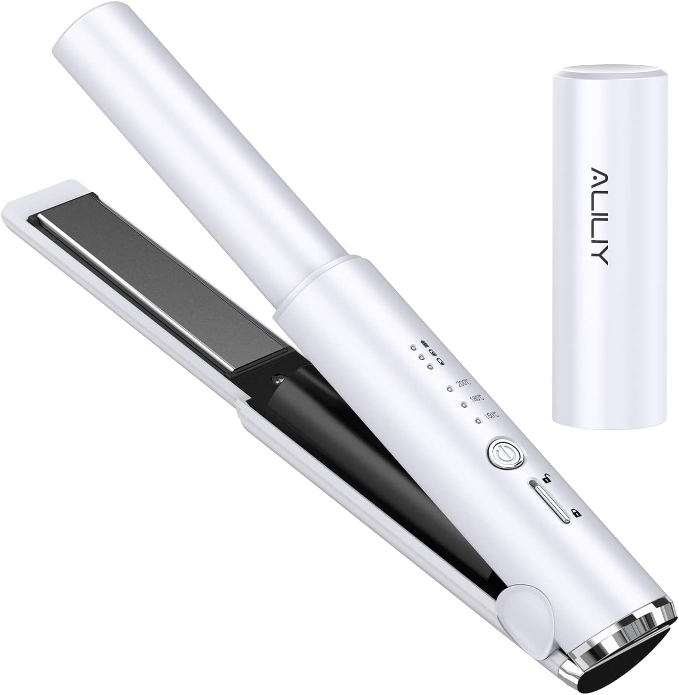 コードレス2wayヘアアイロン・ミニ（カール＆ストレート）USB充電式・3段階温度設定・軽量・ホワイト