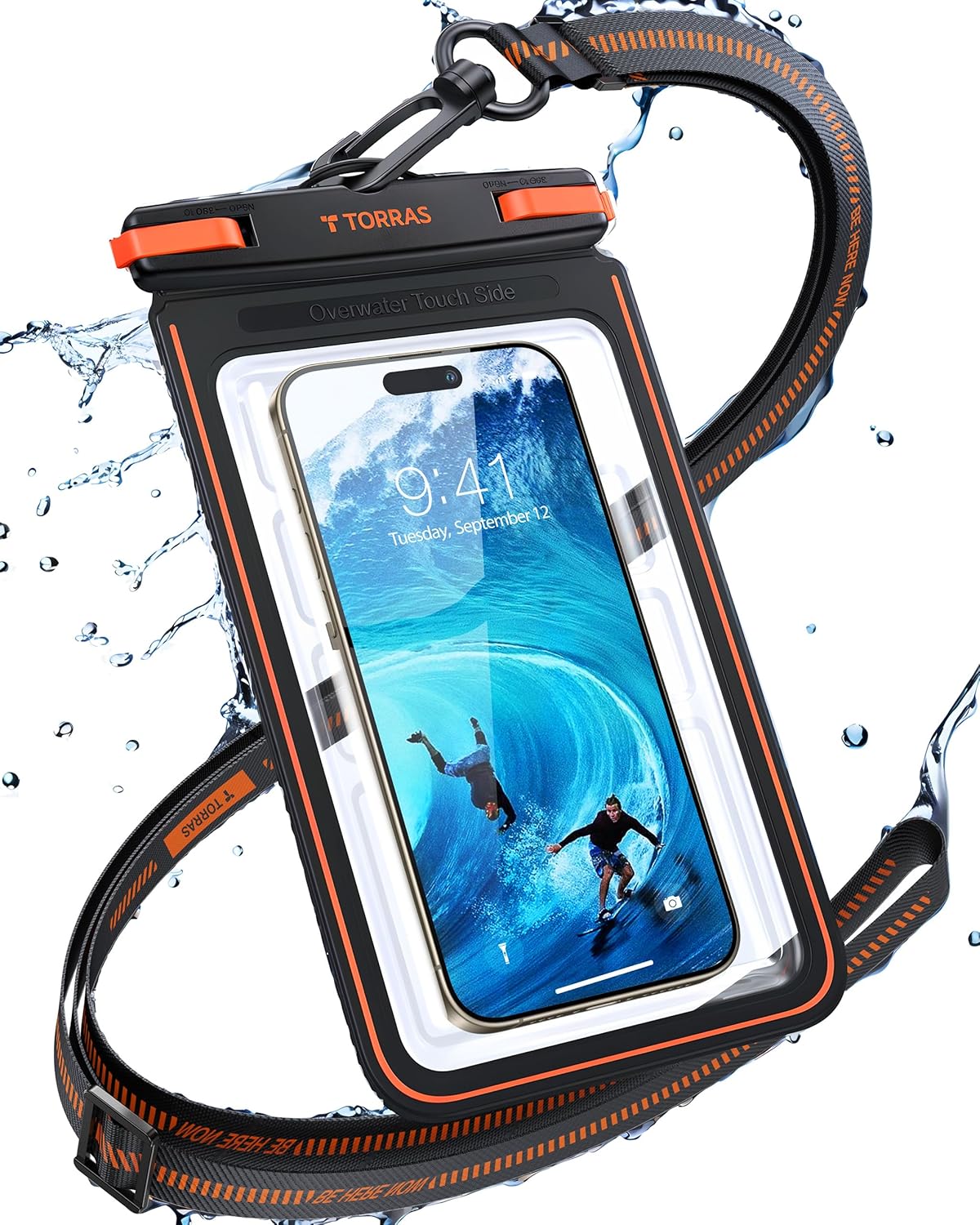 防水ケース【IPX8完全防水・7インチ対応】スマホ用ストラップ付きブラック