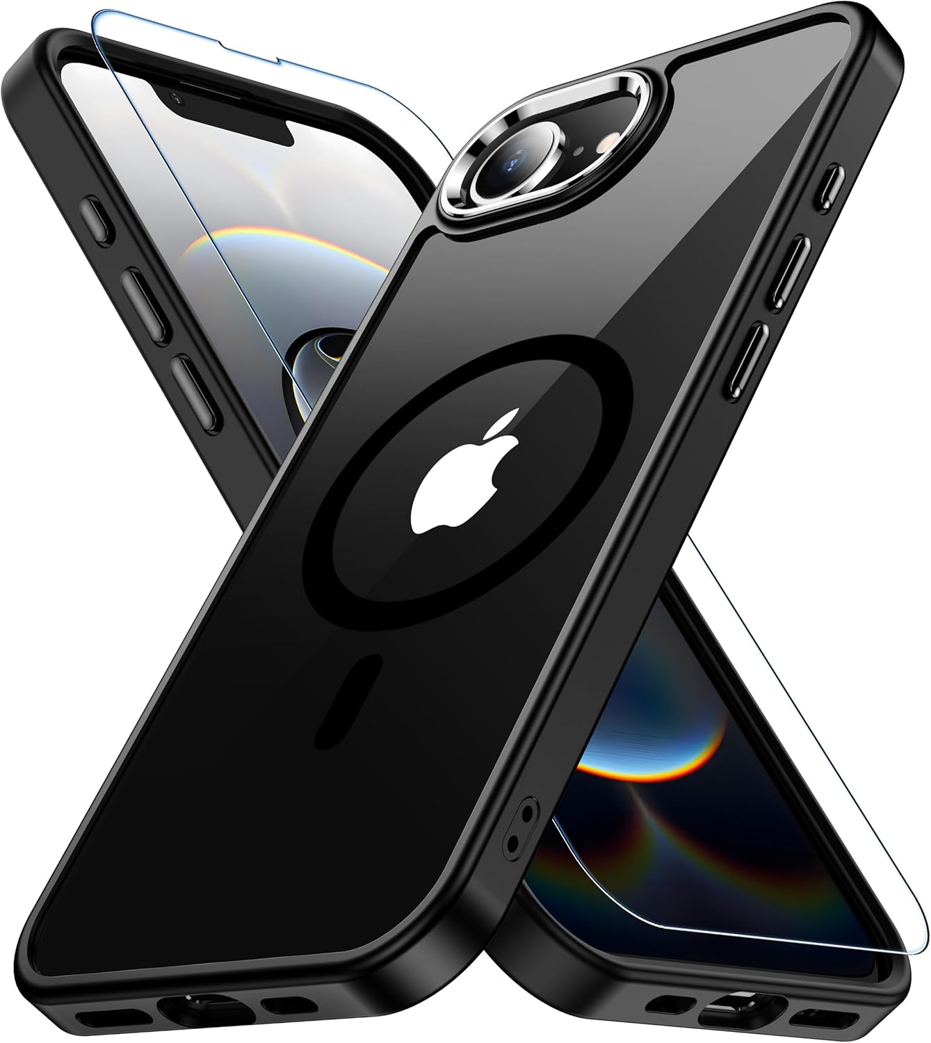 iPhone 16e対応 耐衝撃ブラックケース（マグセーフ・ガラスフィルム付き）