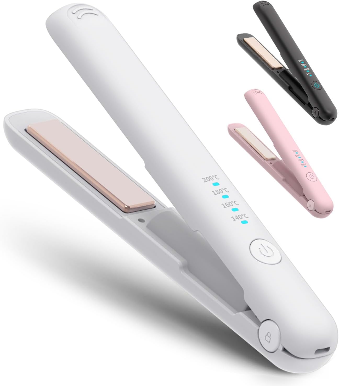 コードレス 2WAY ヘアアイロン 18mm プロ仕様 140℃～200℃ 温度調整 自動電源OFF 男女兼用 (ホワイト)