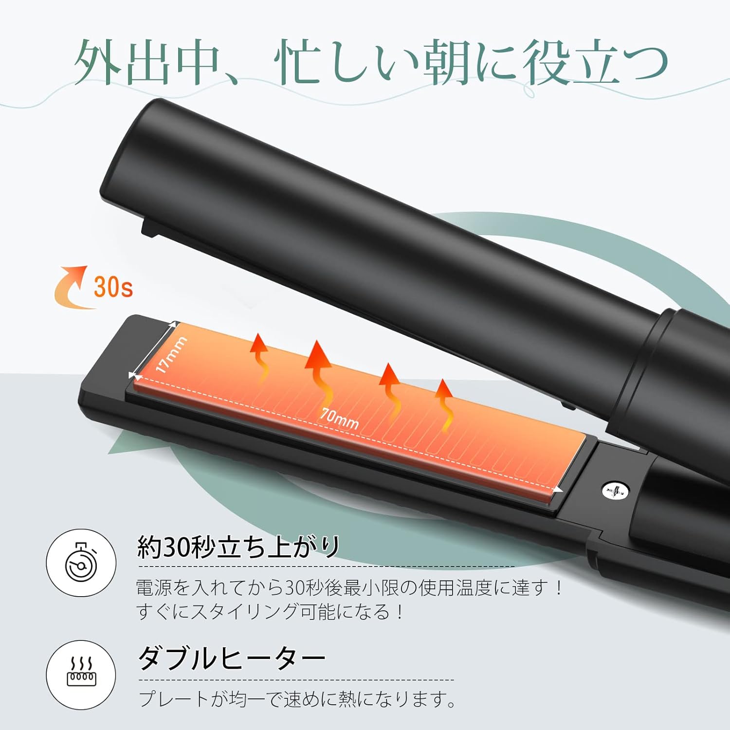 コードレスUSB充電式ミニヘアアイロン 2way 前髪用 男女兼用