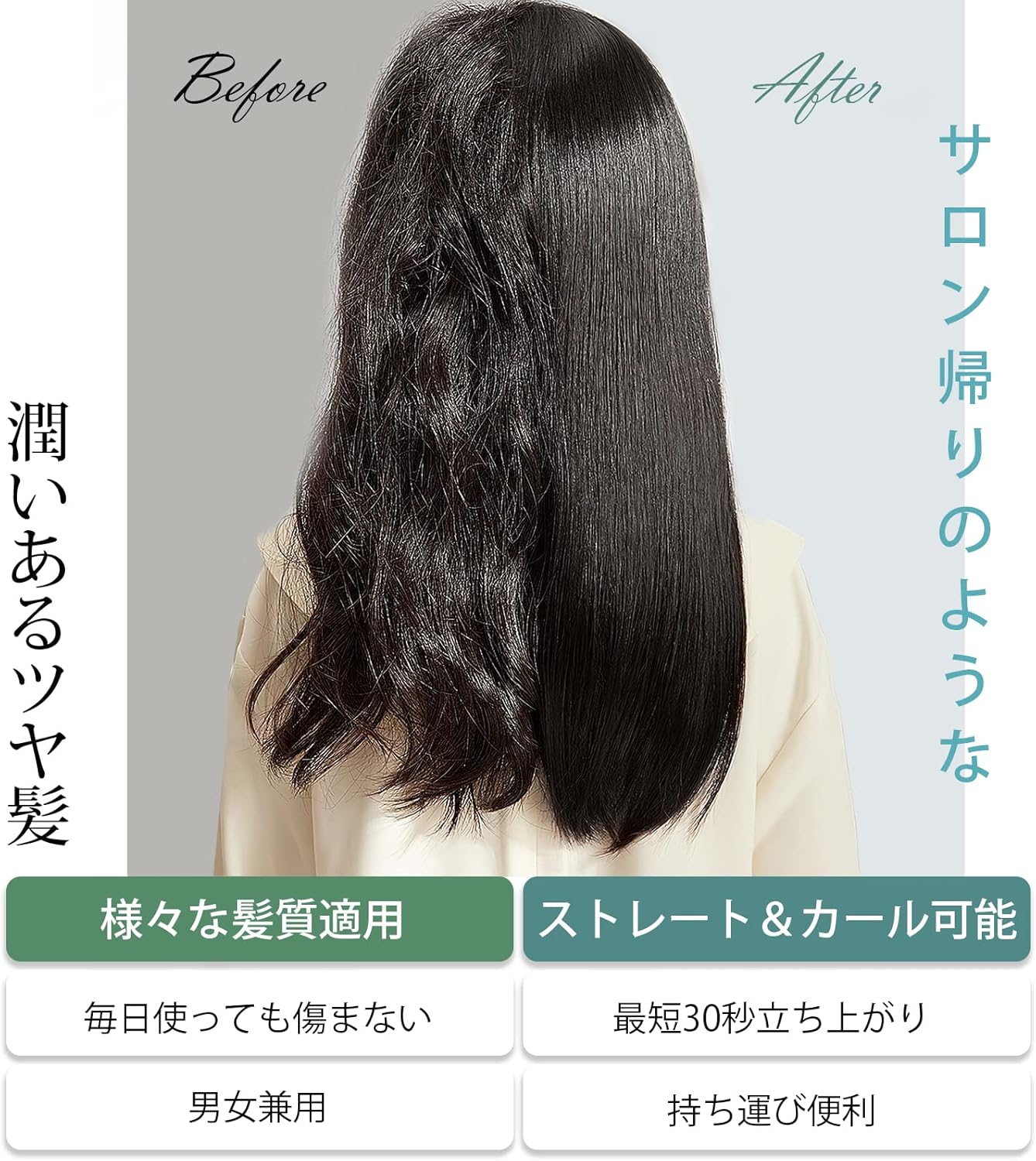 コードレスUSB充電式ミニヘアアイロン 2way 前髪用 男女兼用