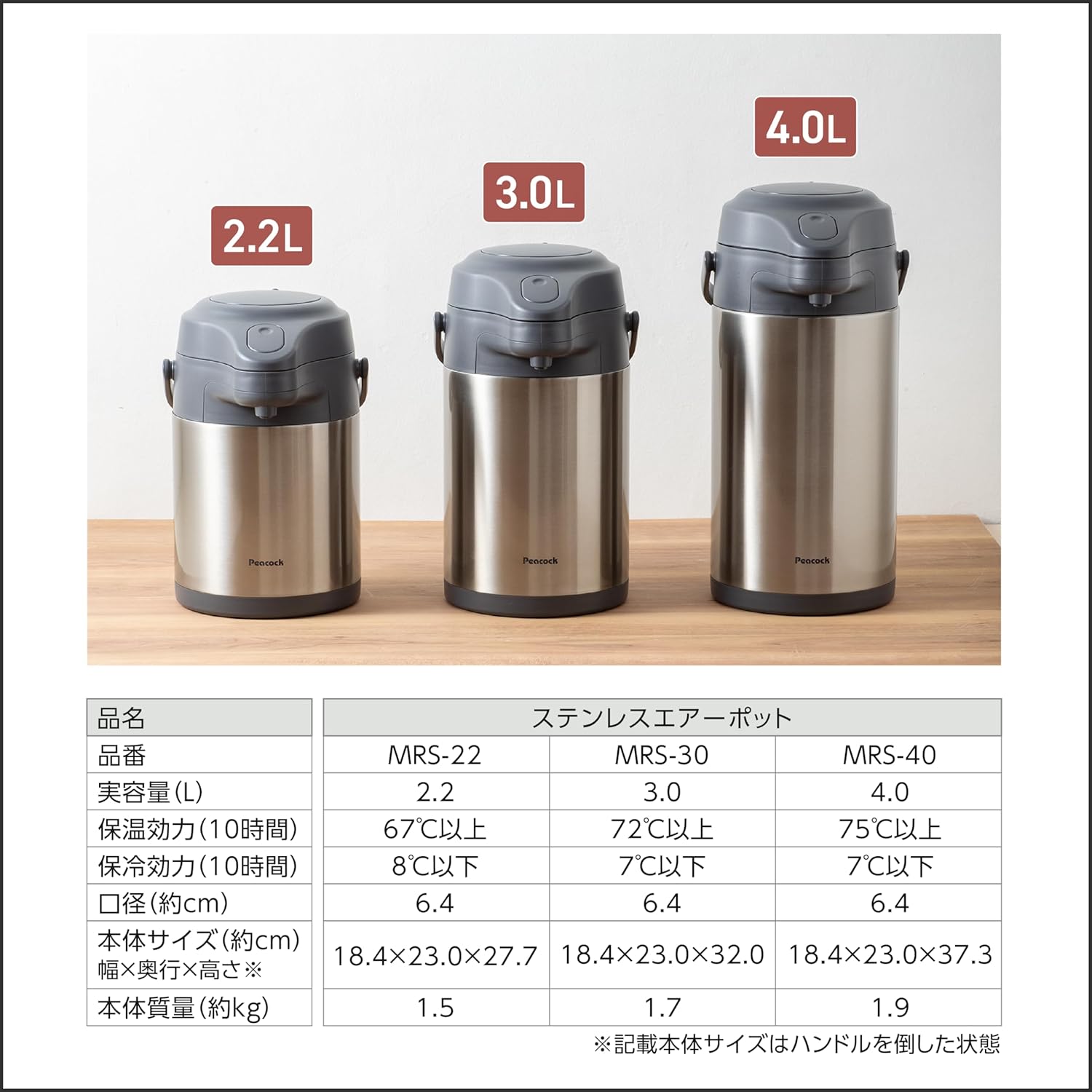 ピーコック ステンレスエアーポット 2.2L 保温保冷 広口 卓上用