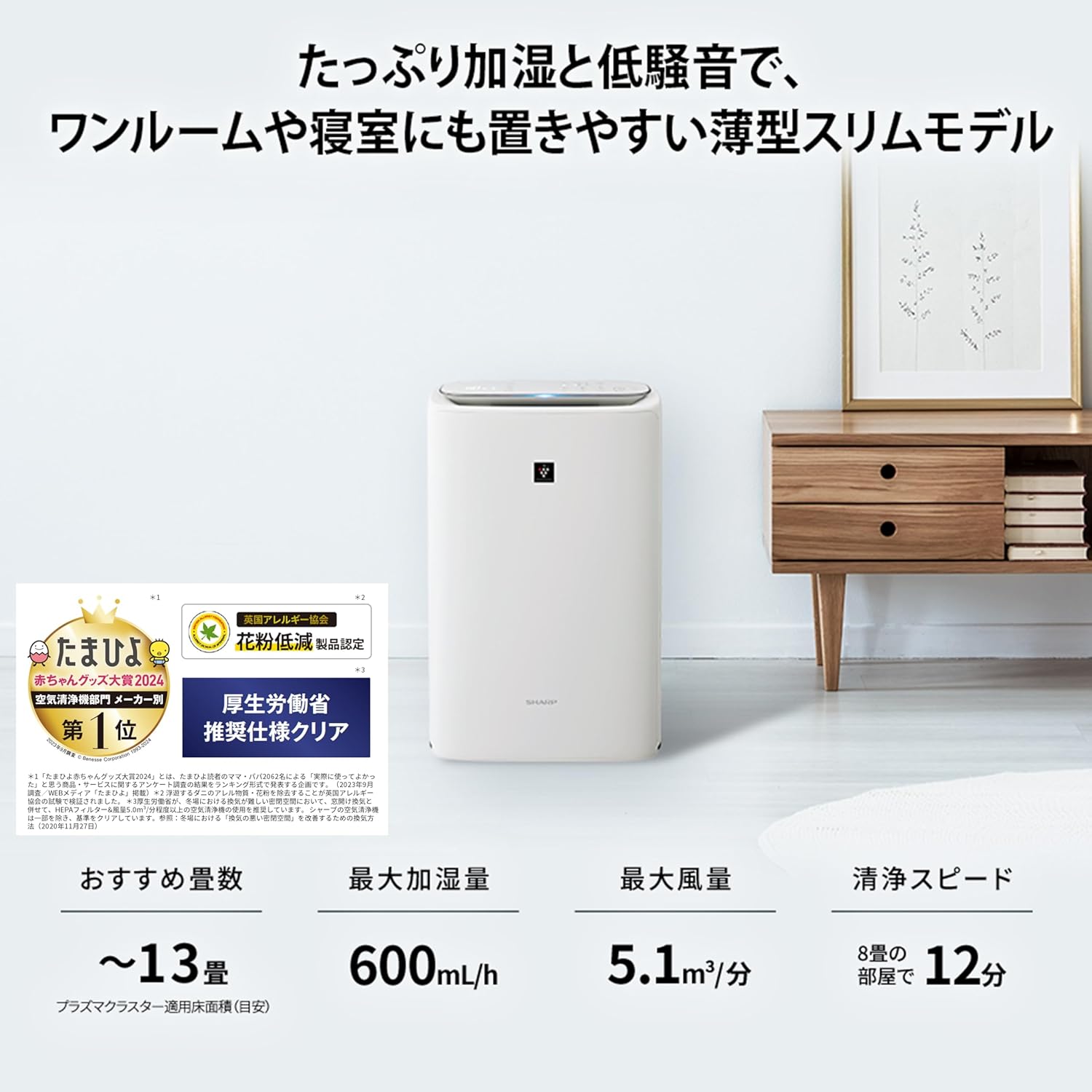 加湿空気清浄機 シャープ KI-SS50-W プラズマクラスター 25000 薄型 13畳用