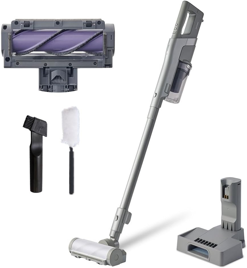 最強集じん力 コードレスサイクロン掃除機 静電モップ付 充電スタンド付き グレー SUUZE SCD-210P-H