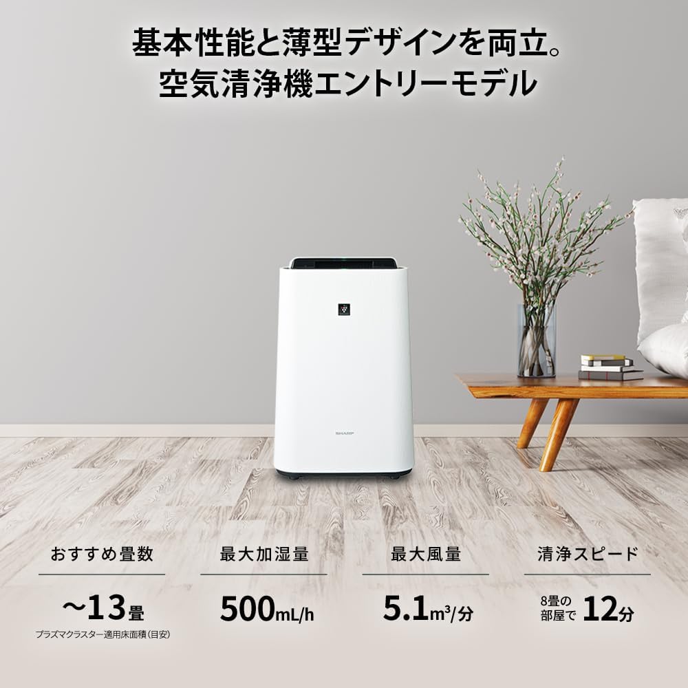 シャープ プラズマクラスター空気清浄機 KC-R50-W ホワイト 23畳用 加湿能力500mL