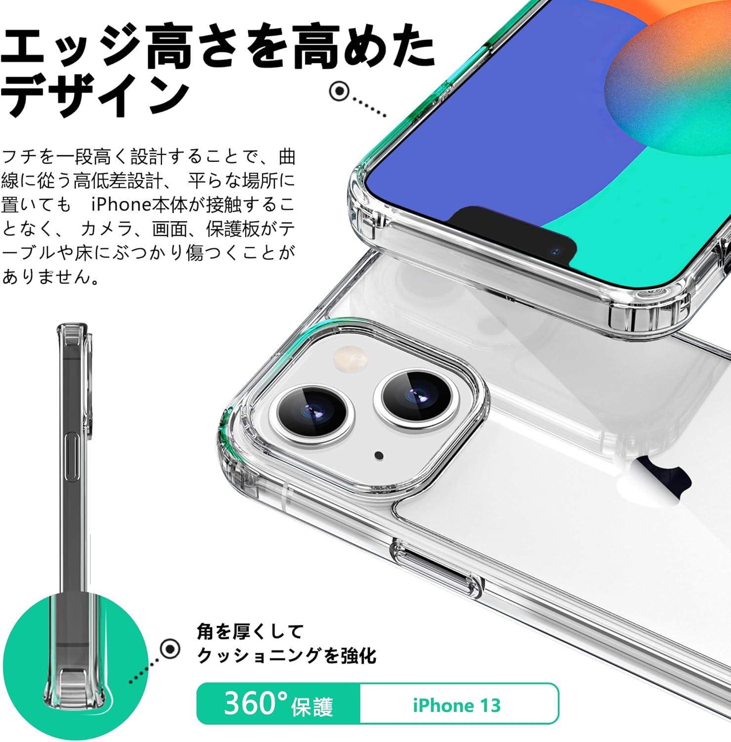 「iPhone13用超耐衝撃HD透明ハードケース - 米軍MIL規格・強化PC・シリコンバンパー付き」