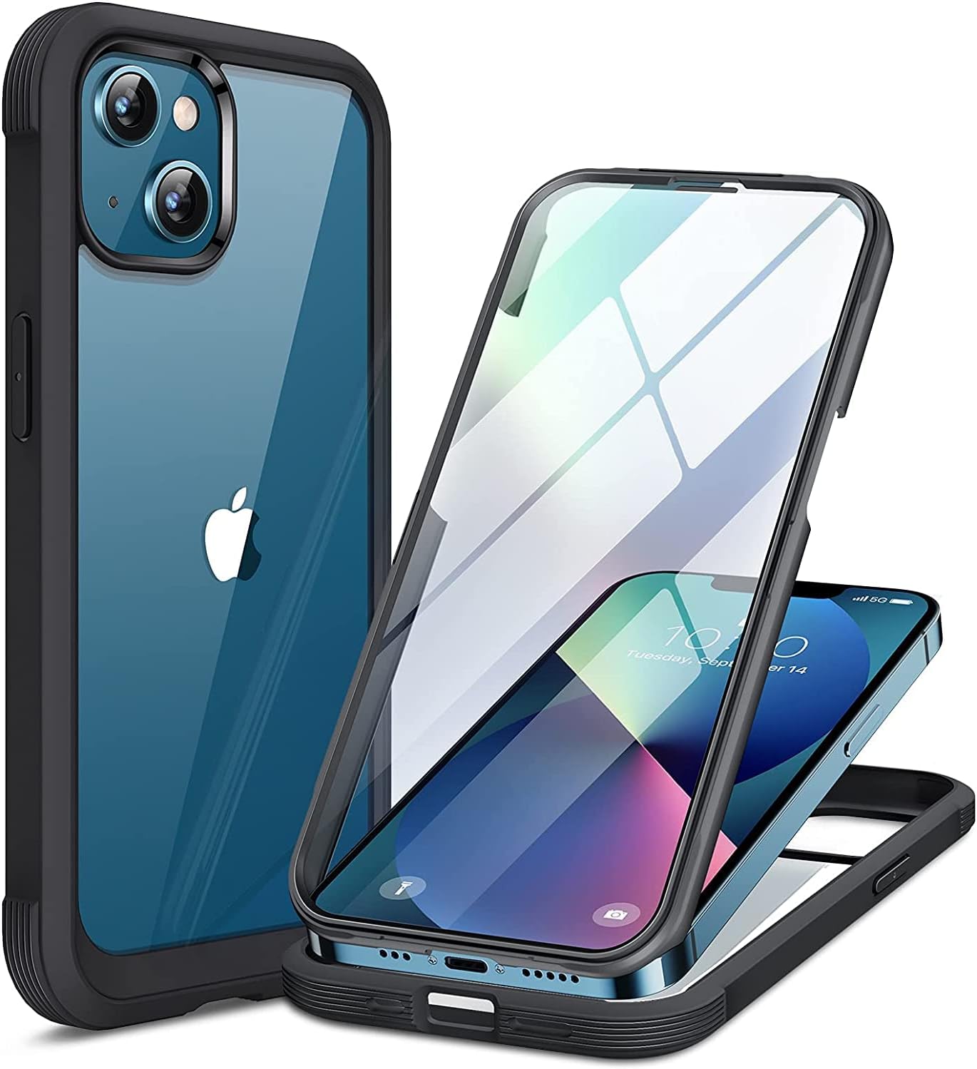 iPhone13用9H強化ガラススマホケース 360°フルカバー 黒