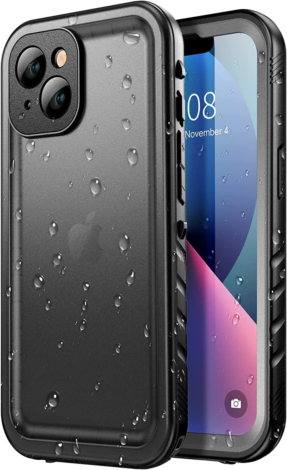 iPhone 13用防水ケース - IP68完全防水・耐衝撃・超薄型 (ブラック)