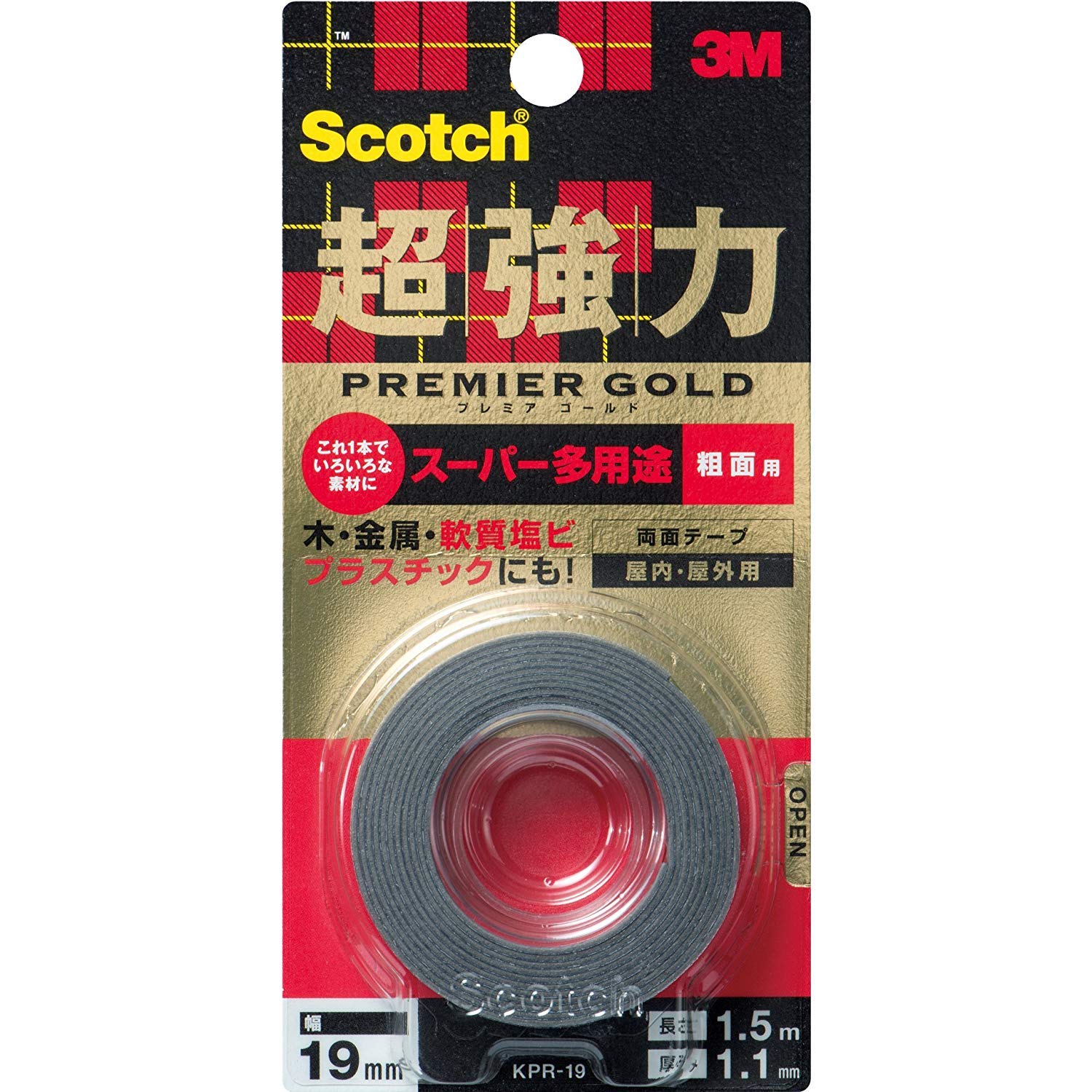 粗面用スコッチ 超強力両面テープ プレミアゴールド 19mm×1.5M