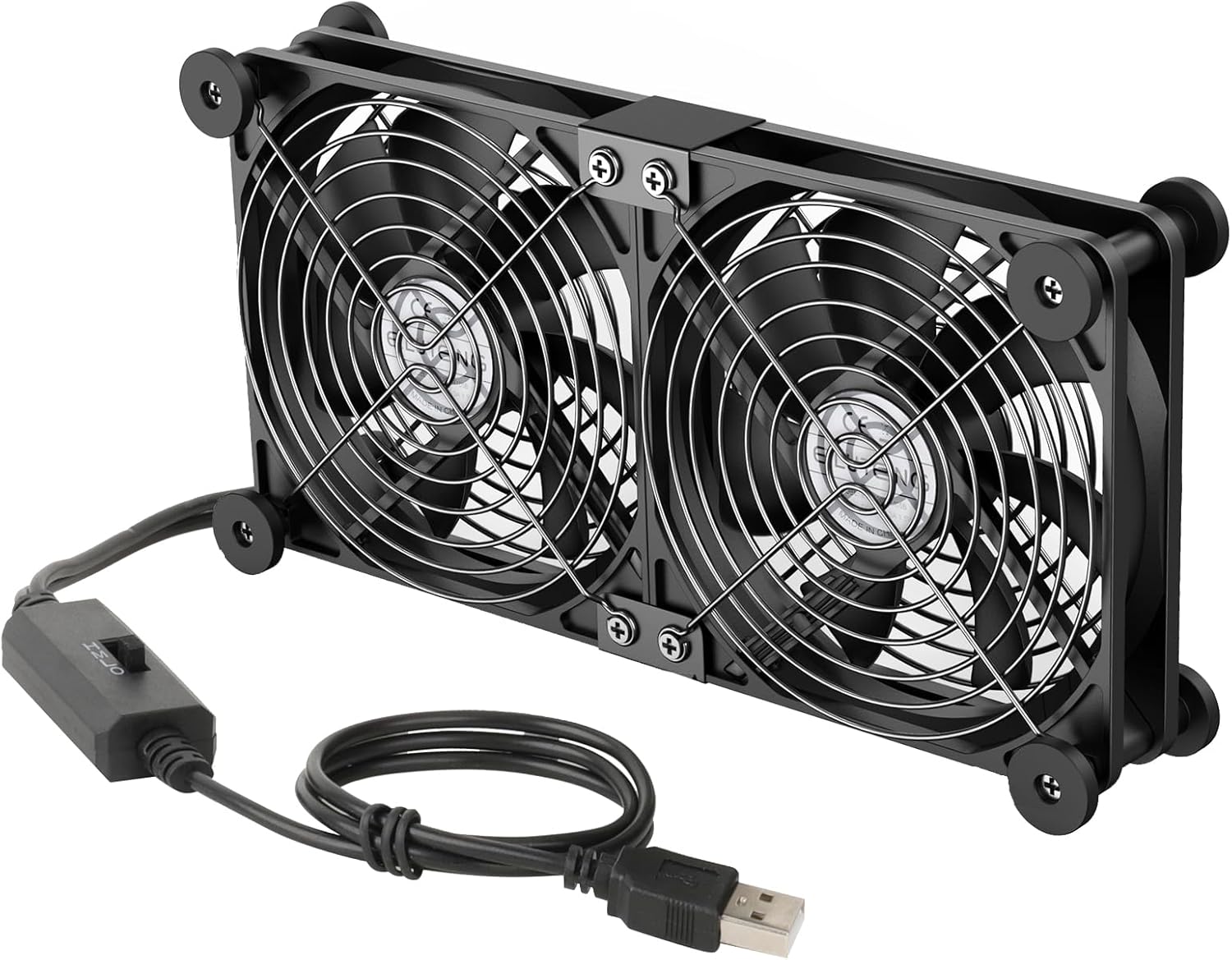 USB冷却ファン 14cm 静音 3段階風量調節 薄型 2連 USB扇風機