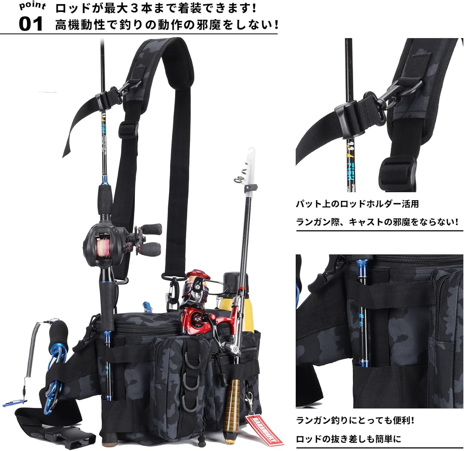 大容量防水フィッシングバッグ 5WAY 多機能ウエストバッグ
