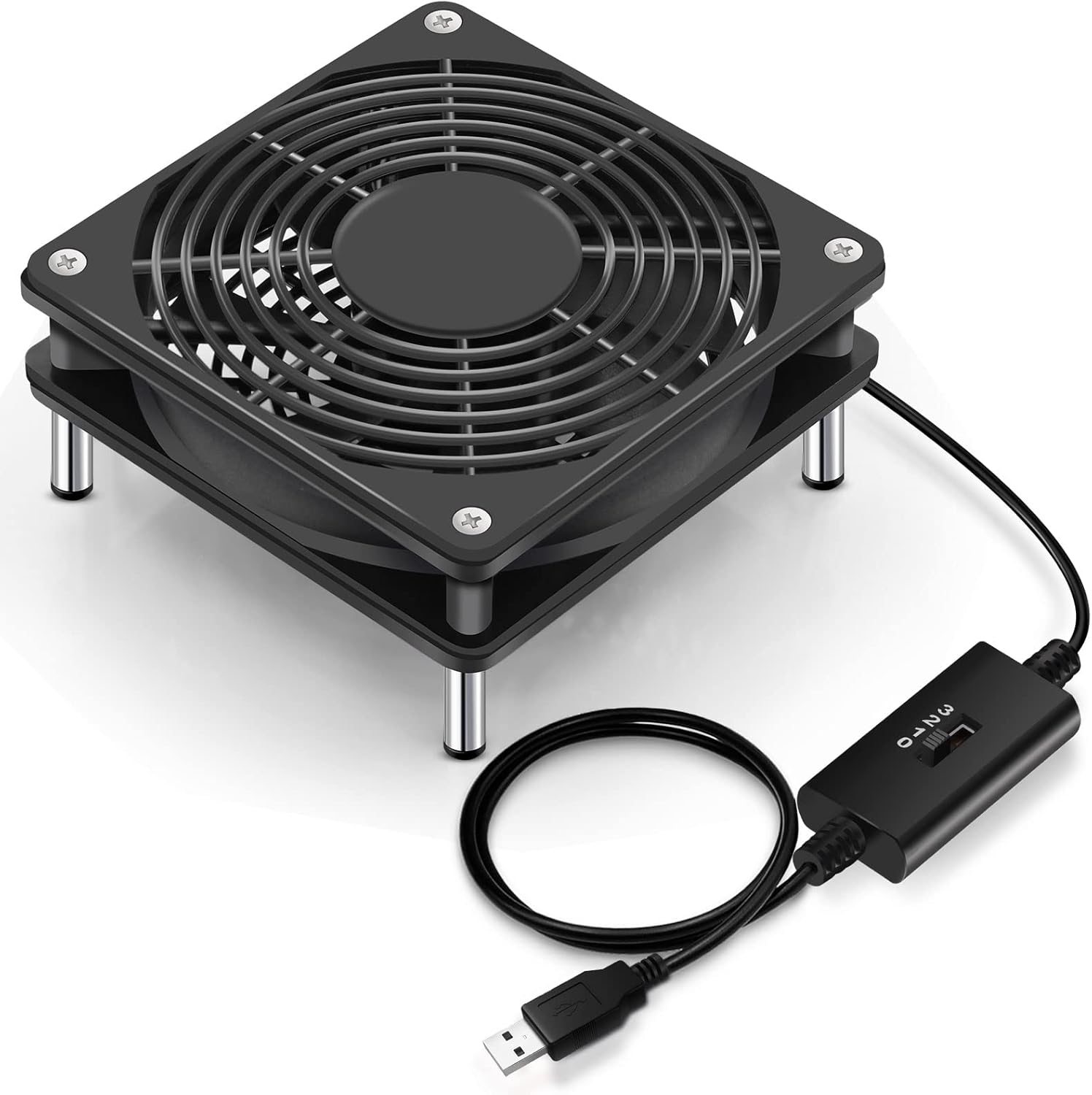 静音USB冷却ファン 12cm 風量調整可 小型PC/ルーター用