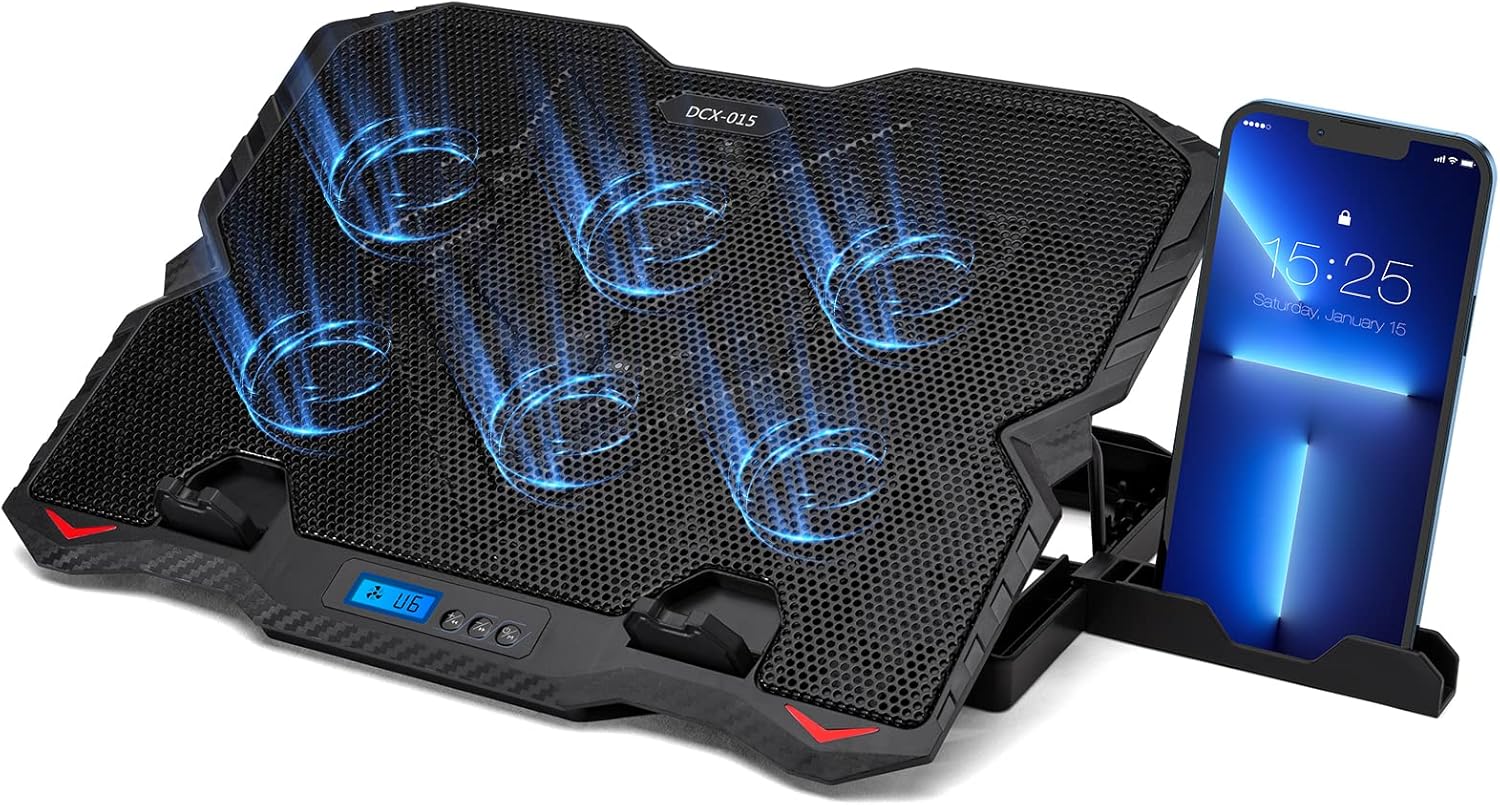 ノートパソコン冷却パッド 6ファン搭載・静音25dBA・高さ5段階調整・LED＆USBポート付【在宅勤務・ゲーミング対応】