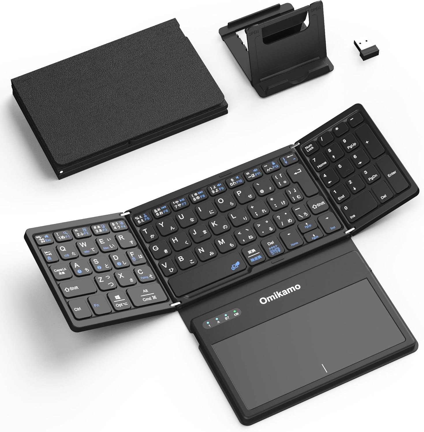 Bluetooth折り畳み式キーボード JIS標準日本語配列 大型タッチパッド・テンキー搭載 軽量・薄型・充電式 (黒)