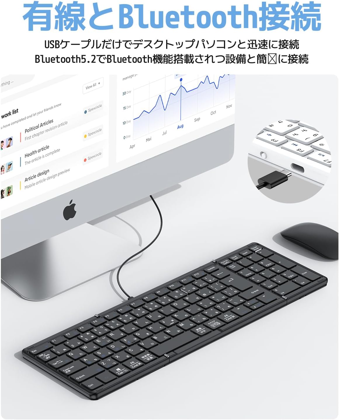 折り畳み式Bluetoothキーボード JIS日本語配列 テンキー付き Type-C充電式 コンパクト 静音 iOS/Windows/Mac対応