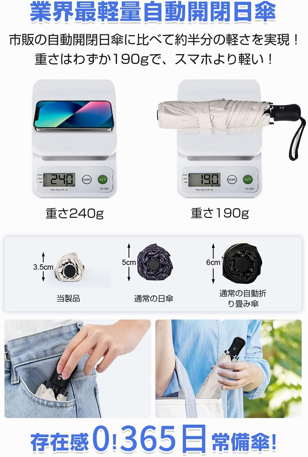 UVカット 日傘・雨傘 折りたたみ超軽量 182g-192g 完全遮光 UPF50+ ギフト対応