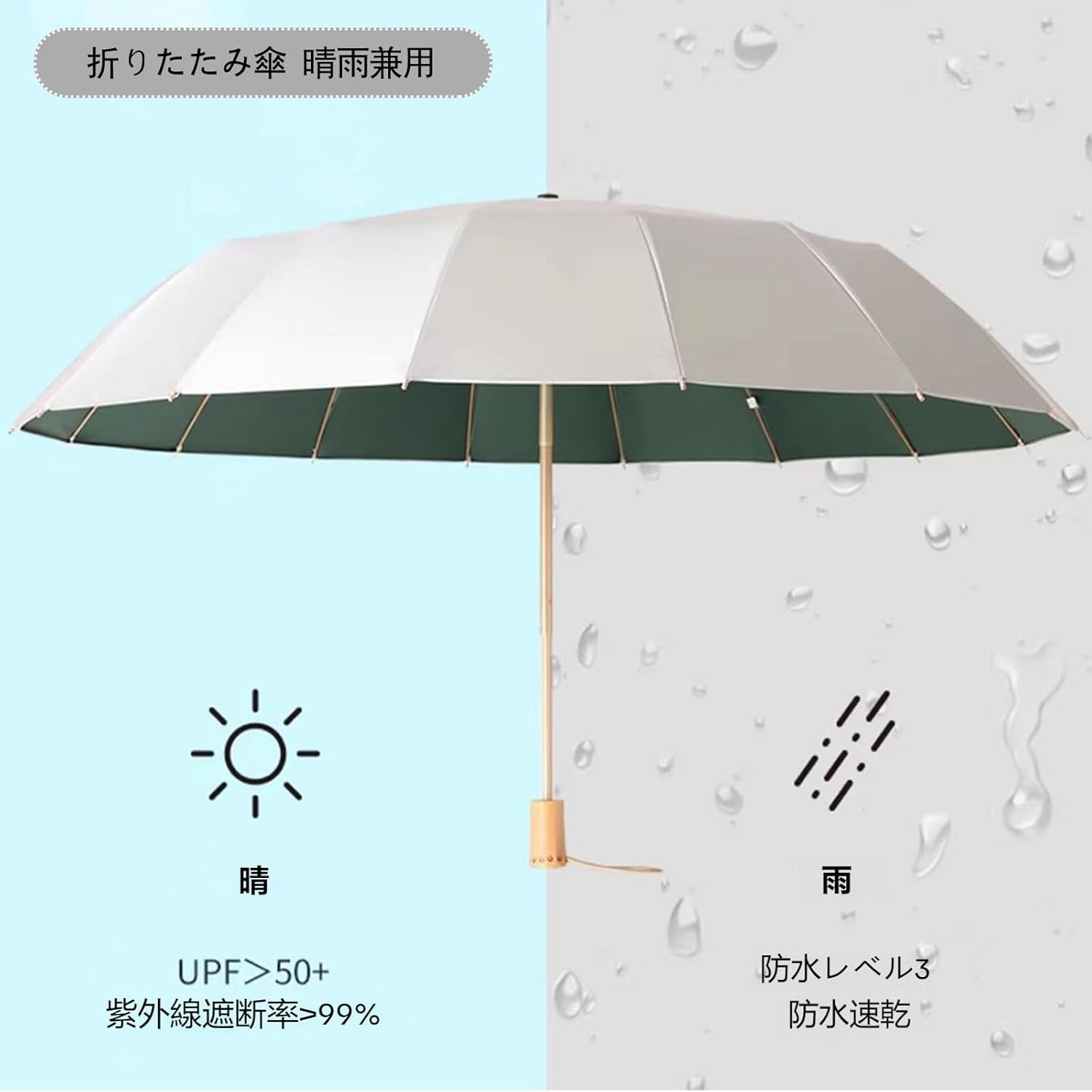 UVカット 折りたたみ傘 大きいサイズ レディース メンズ 晴雨兼用 16本骨 丈夫 UPF50+