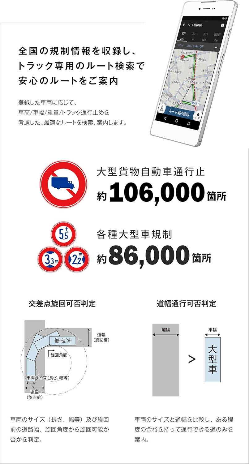 トラック対応カーナビ NAVITIME 365日ライセンス スマホ対応【大型車向け】