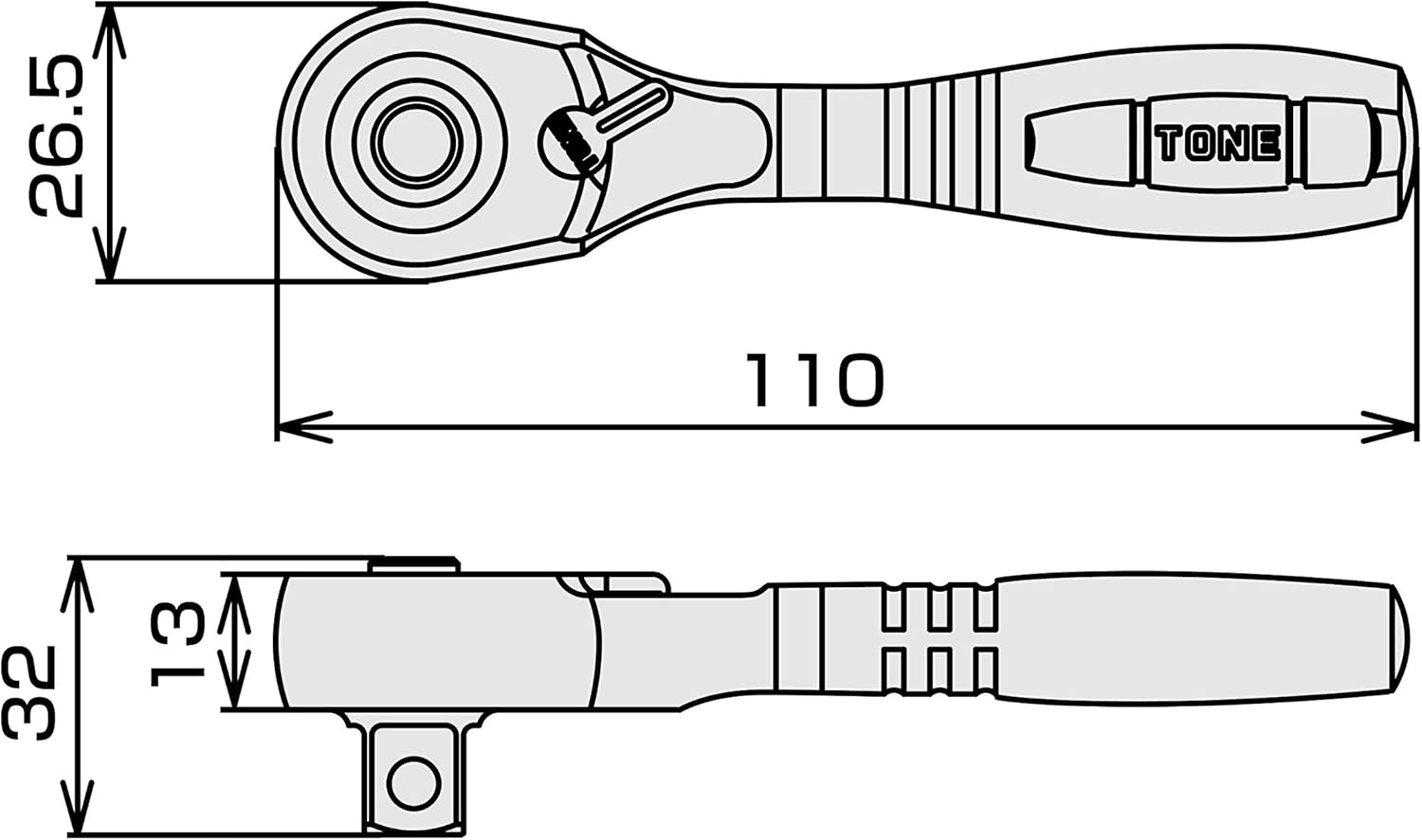 トネ コンパクトショートラチェットハンドル RH4CHS 12.7mm 差込角