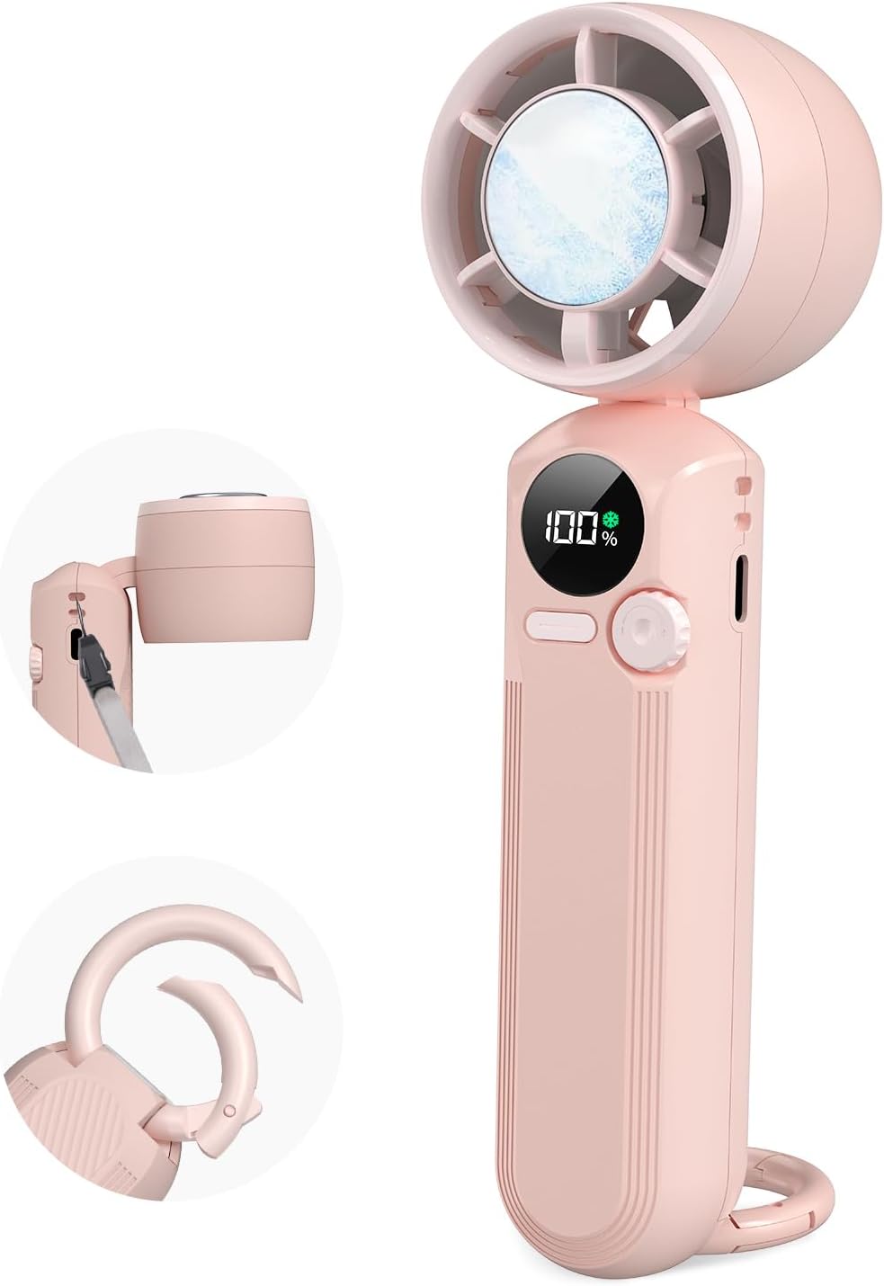 瞬間冷感ハンディファン 冷却プレート付き 100段階風量 LED表示付き 軽量ミニファン ピンク