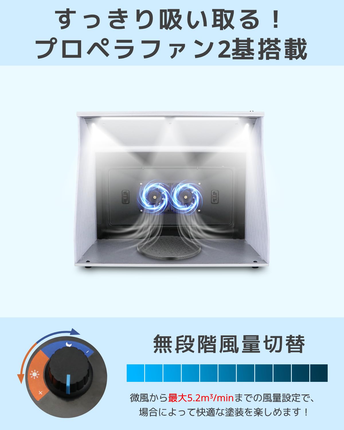 塗装ブース LED照明付き コンパクトエアブラシ用 風量無段階調整