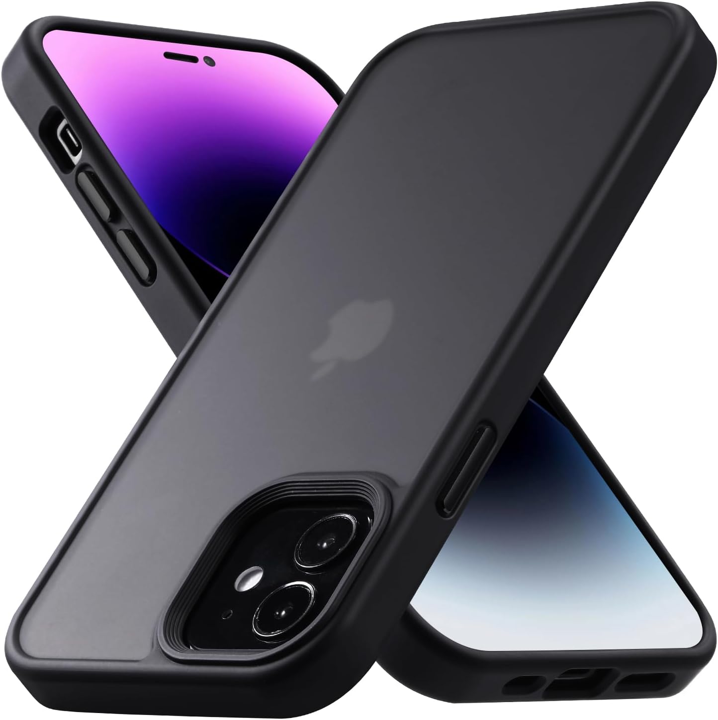 iPhone 12 / 12 Pro用 耐衝撃マットブラックケース 滑り止め・指紋防止・ストラップホール付き